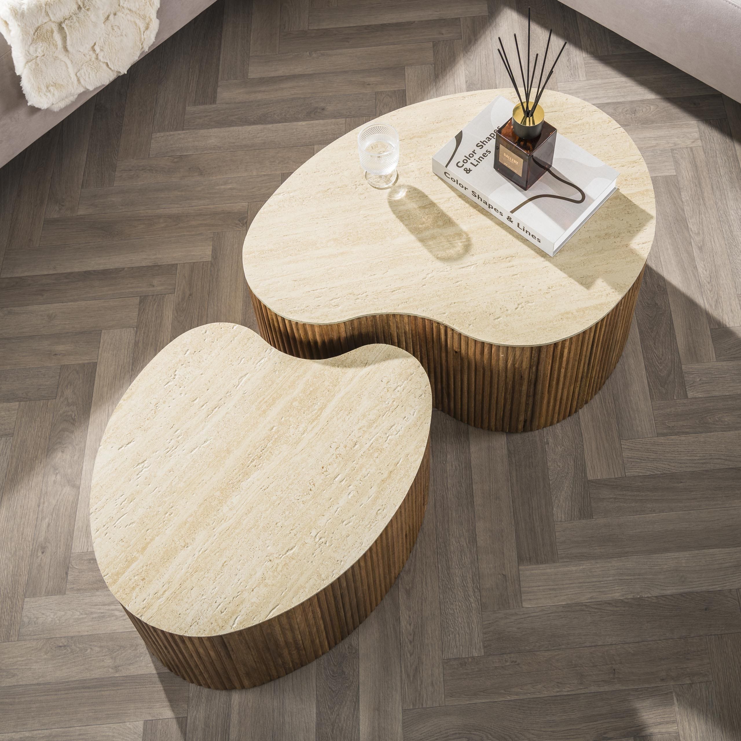 Salontafel Nuovo Niervormig Set Van 2 - Massief Mango Zand Bullcraft Salontafel 2918/16ZA