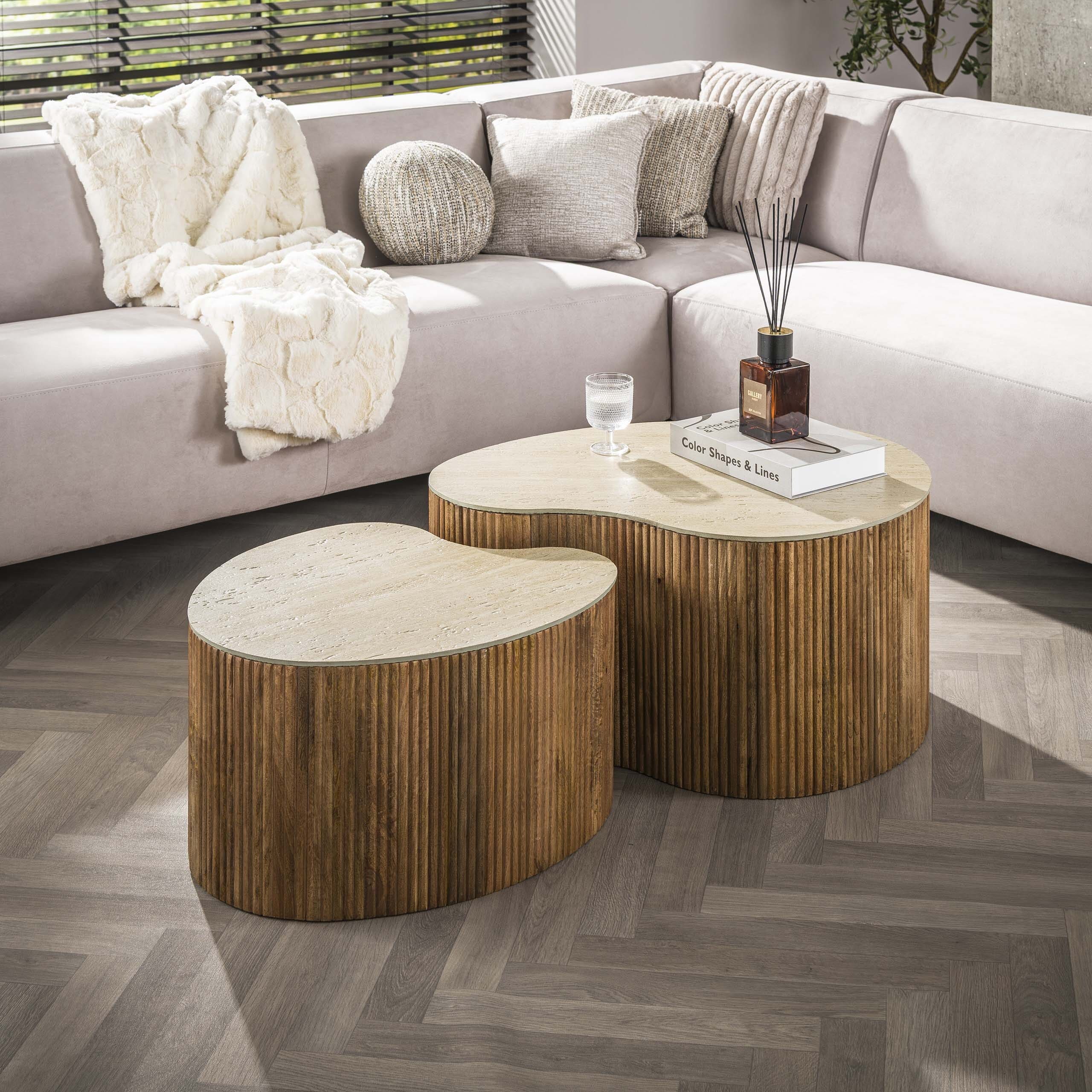 Salontafel Nuovo Niervormig Set Van 2 - Massief Mango Zand Bullcraft Salontafel 2918/16ZA