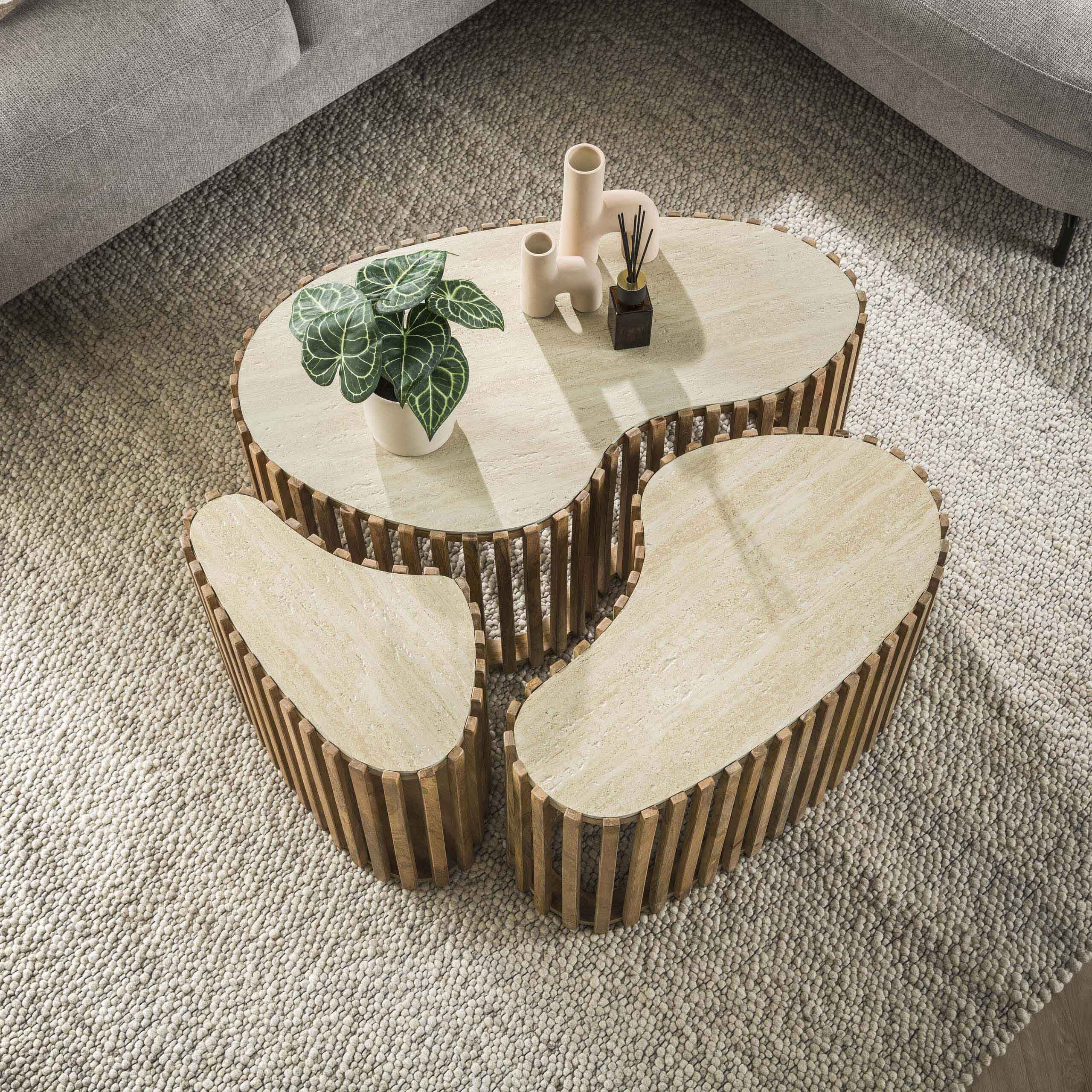 Salontafel Nuovo Niervormig Set Van 3 - Massief Mango Zand Bullcraft Salontafel 2915/16ZA