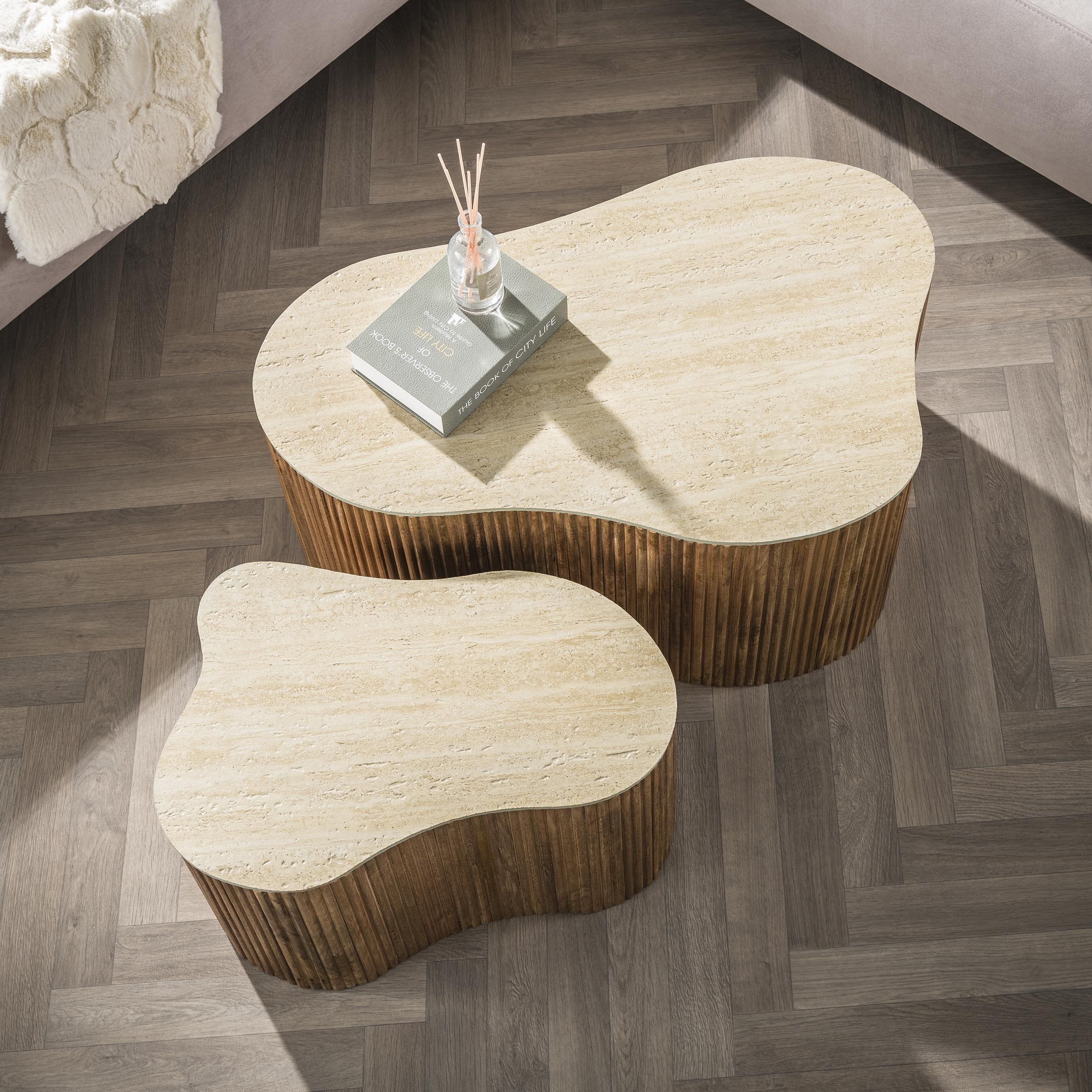 Salontafel Nuovo Shamrock Set Van 2 - Massief Mango Zand Bullcraft Salontafel 2917/16ZA