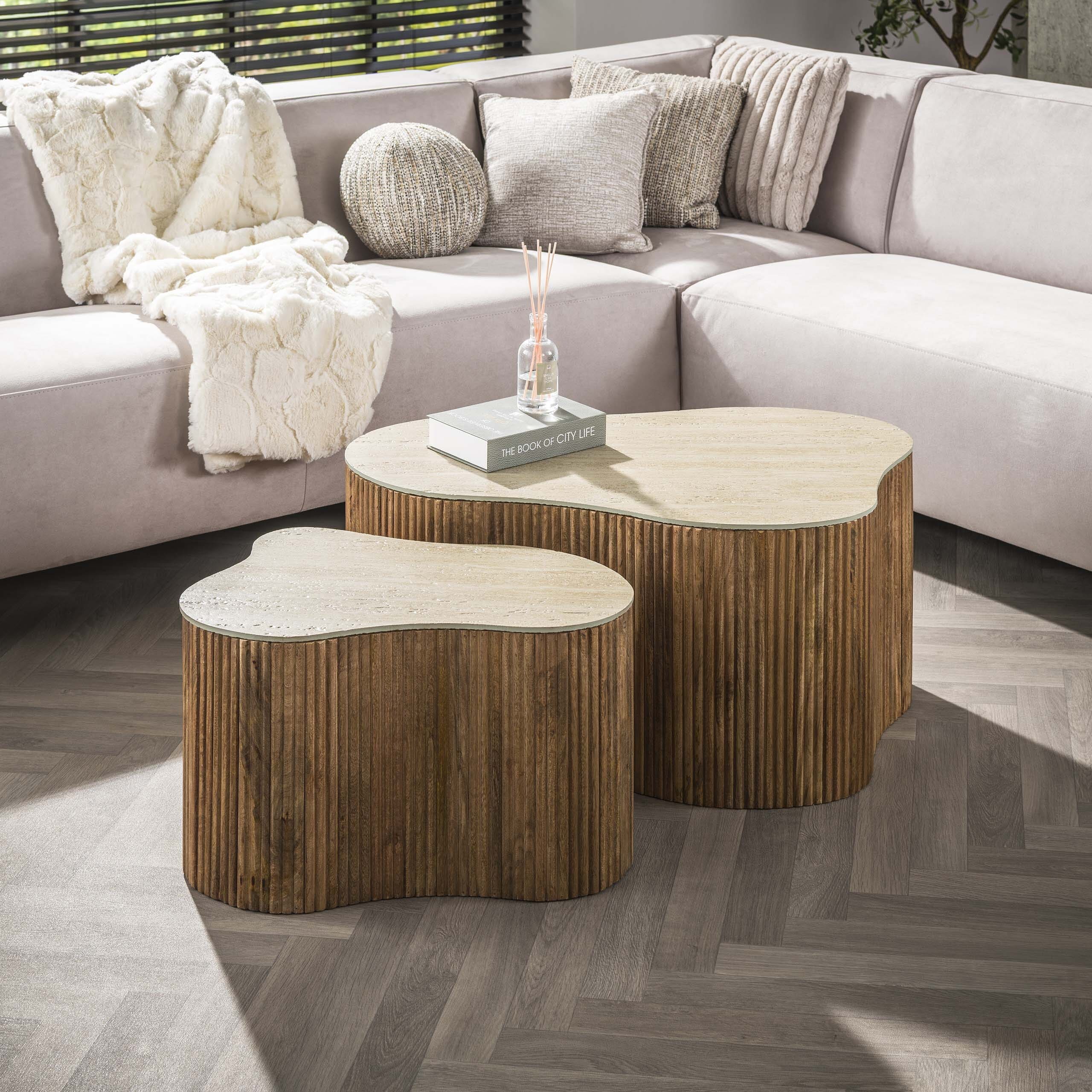 Salontafel Nuovo Shamrock Set Van 2 - Massief Mango Zand Bullcraft Salontafel 2917/16ZA