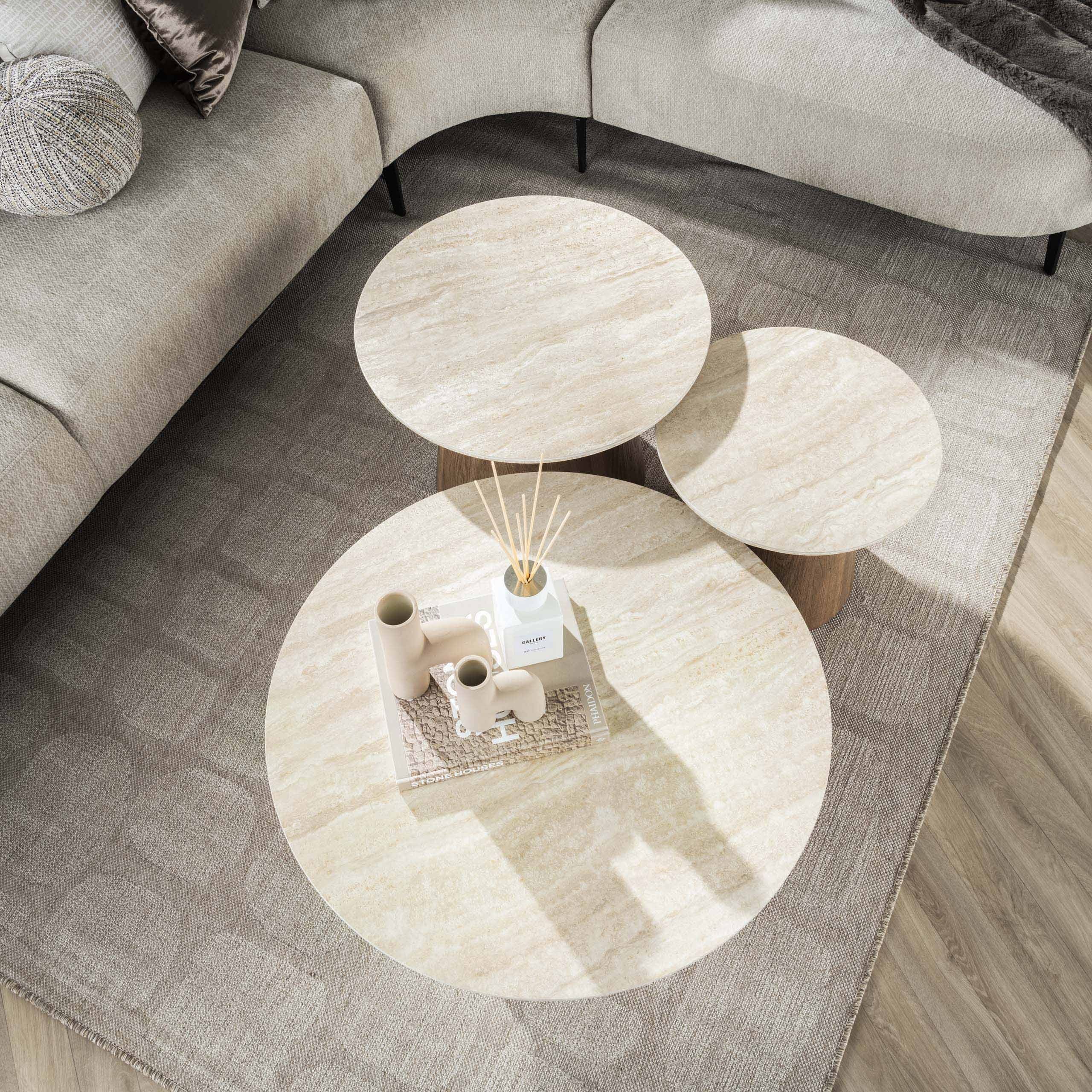 Salontafel Romano Rond Set Van 3 - Keramiek Travertin Bullcraft Salontafel 4564/88