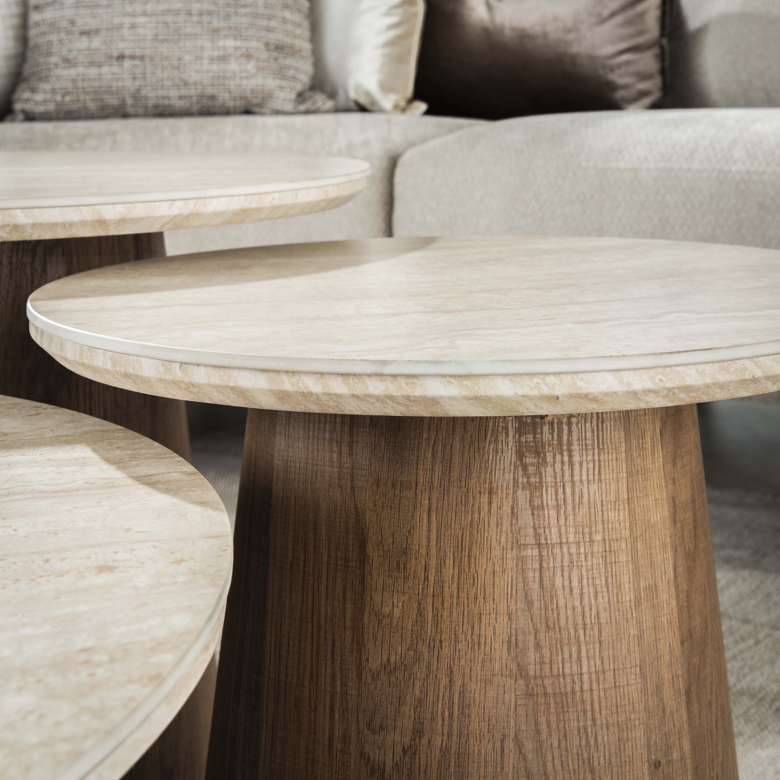 Salontafel Romano Rond Set Van 3 - Keramiek Travertin Bullcraft Salontafel 4564/88