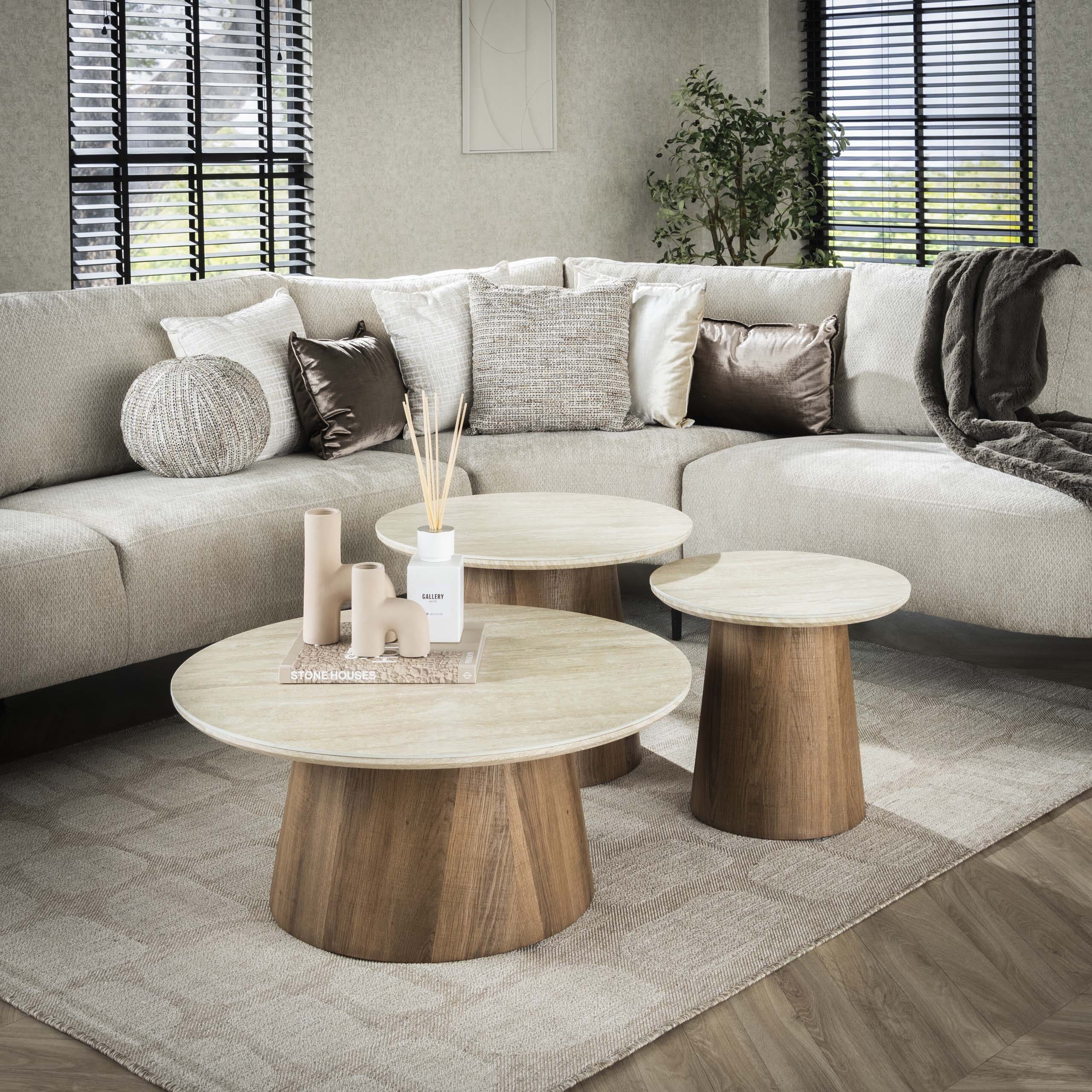 Salontafel Romano Rond Set Van 3 - Keramiek Travertin Bullcraft Salontafel 4564/88