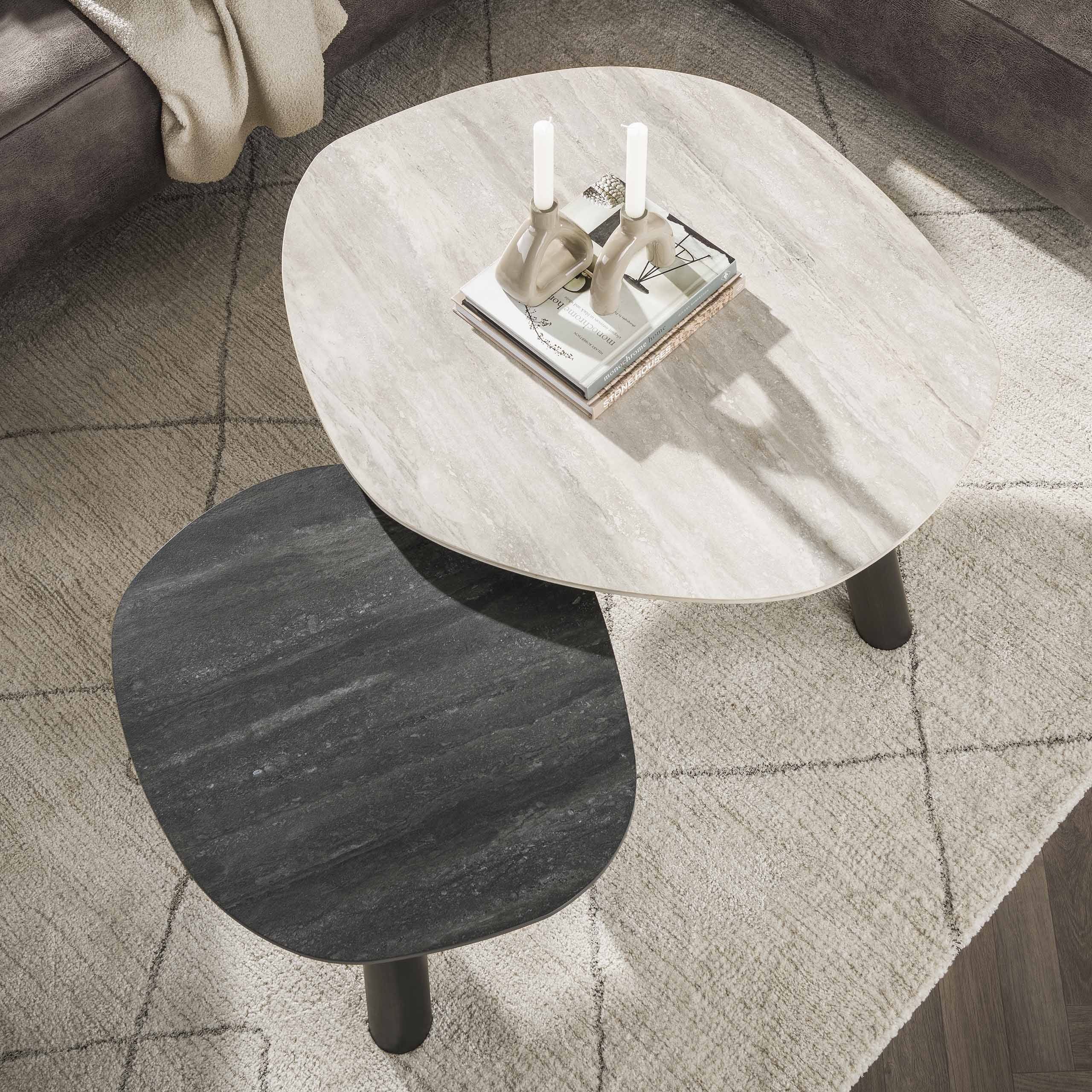 Salontafel Twin Log Set Van 2 - 3D Keramiek Travertin Zwart-grijs Bullcraft Salontafel 5711/87D
