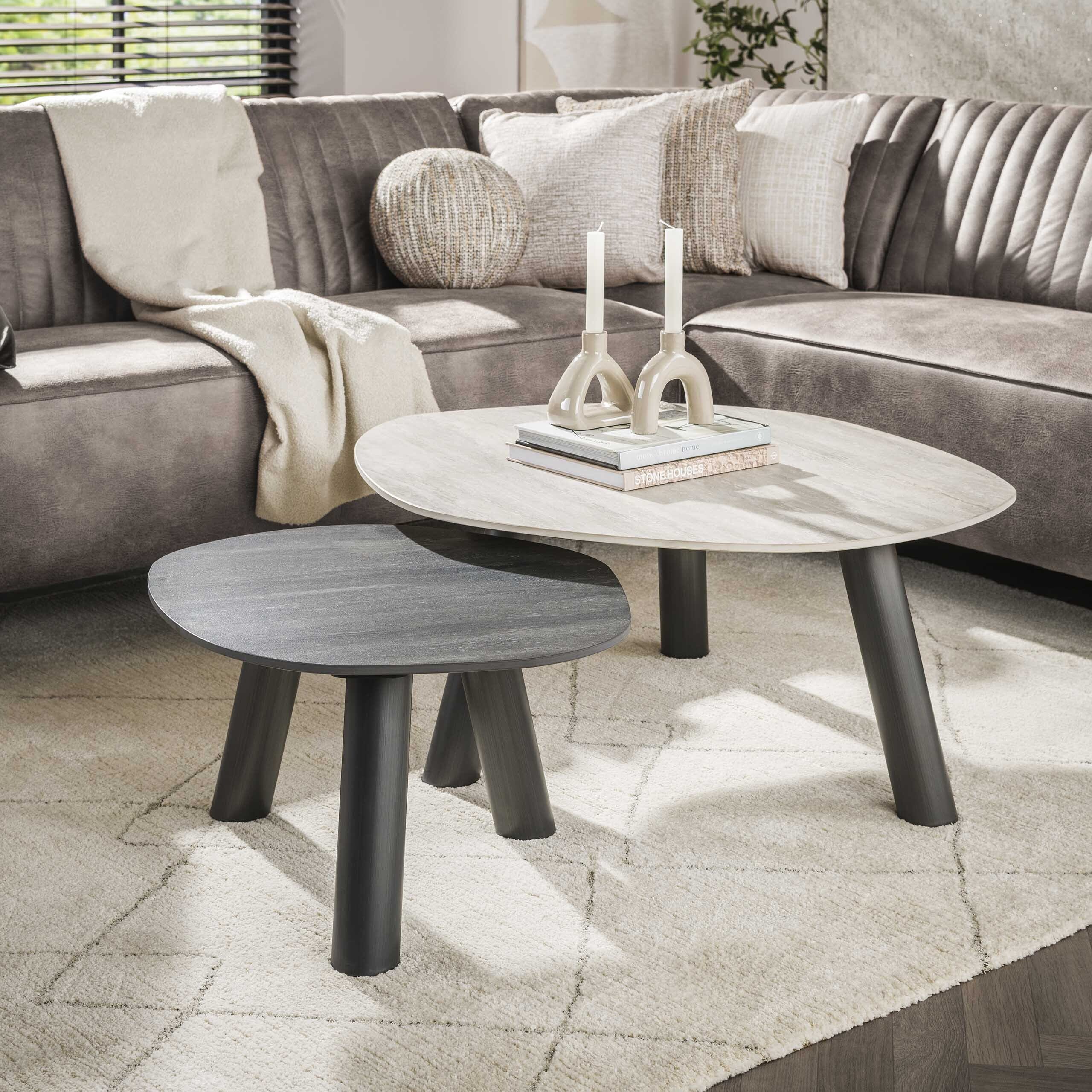 Salontafel Twin Log Set Van 2 - 3D Keramiek Travertin Zwart-grijs Bullcraft Salontafel 5711/87D