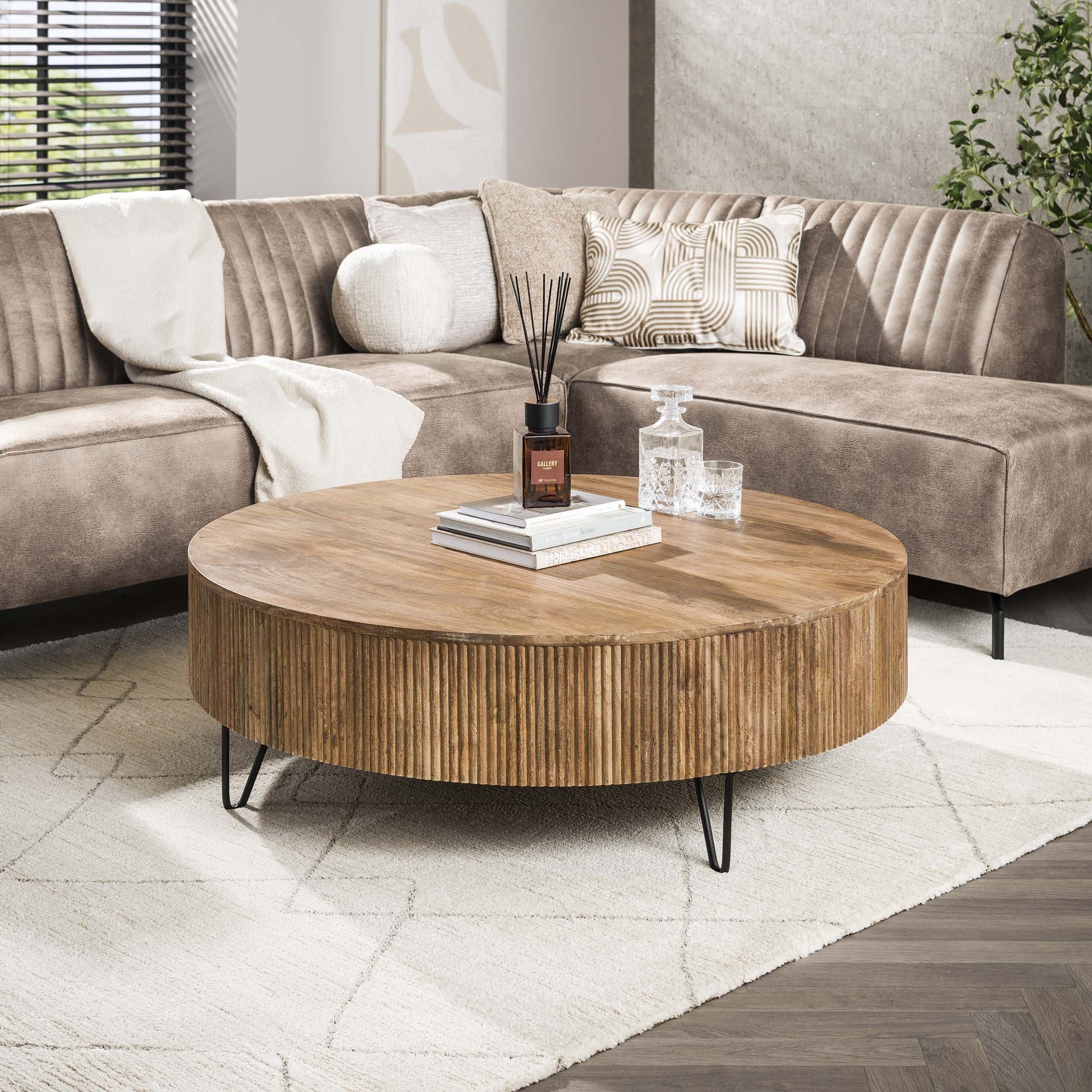 Salontafel Wave Ø120cm - Massief Mango Zand Bullcraft Salontafel 2333/16ZA