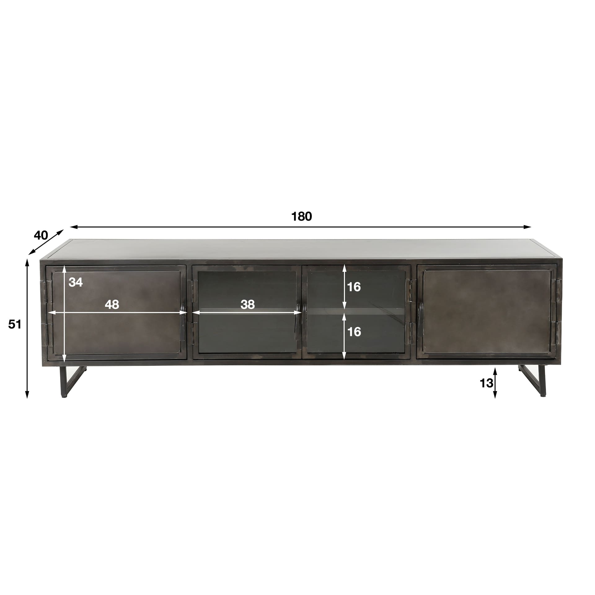 TV-meubel Rift Metal 4D - Gunmetal Bullcraft Tv-meubel|Tv-dressoir 5864/44G