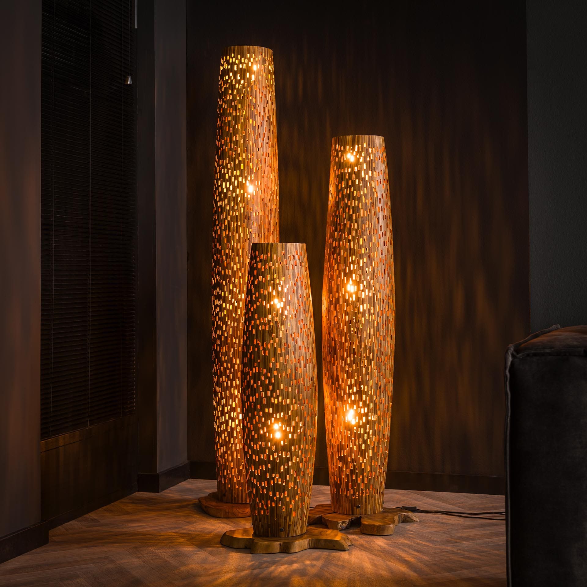 Vloerlamp Bars L 4L - Massief Teak Bullcraft Vloerlamp 8082/13