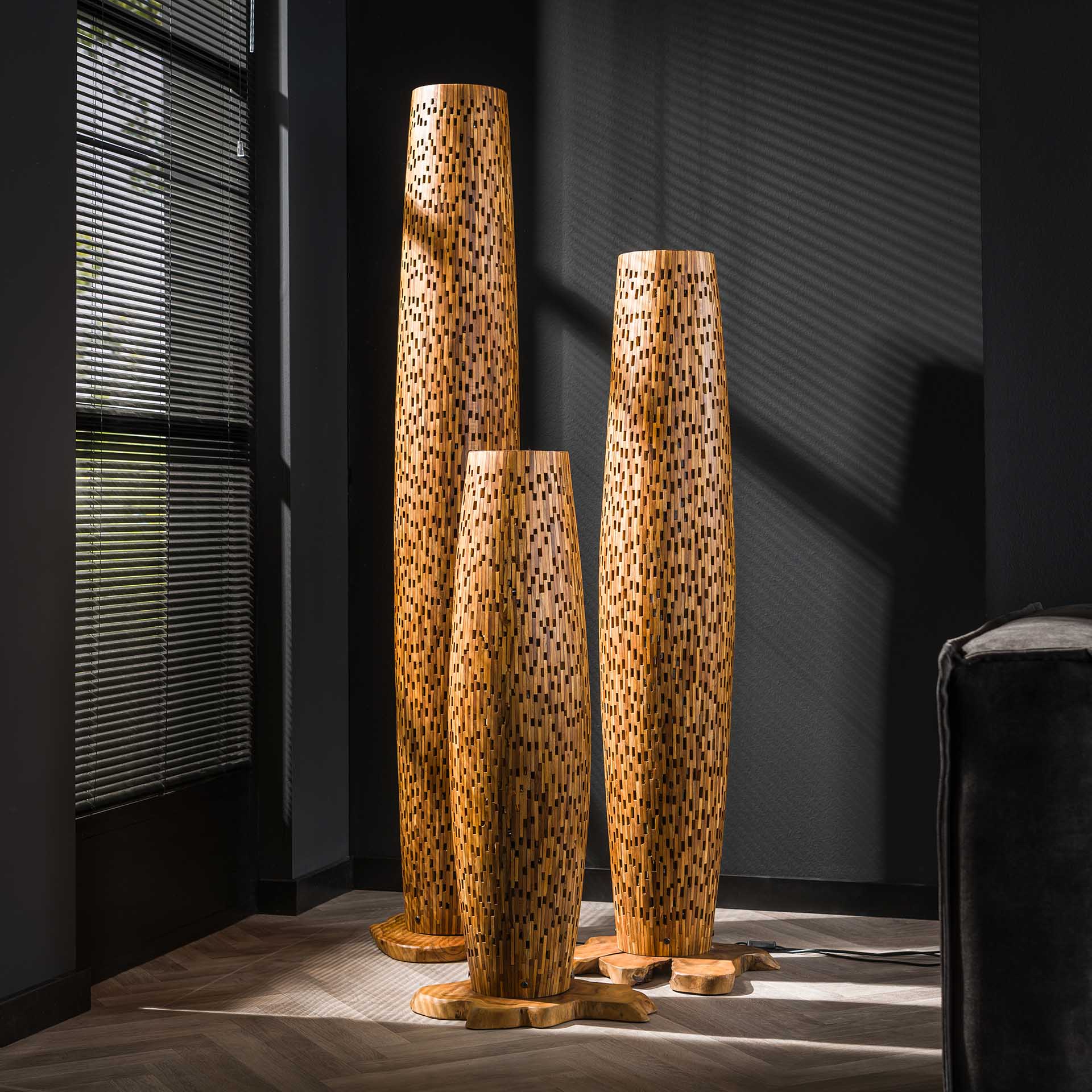 Vloerlamp Bars L 4L - Massief Teak Bullcraft Vloerlamp 8082/13