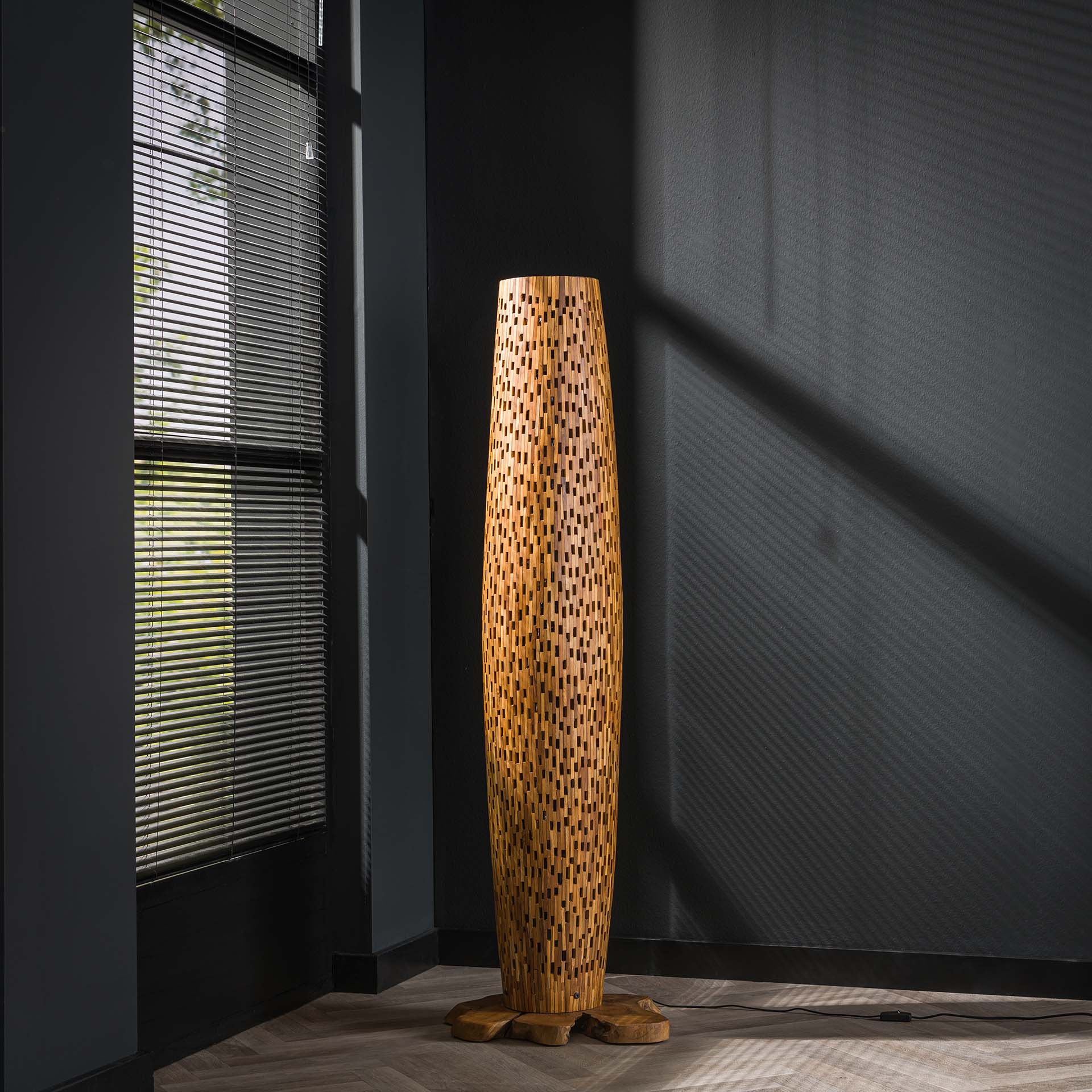 Vloerlamp Bars M 3L - Massief Teak Bullcraft Vloerlamp 8081/13