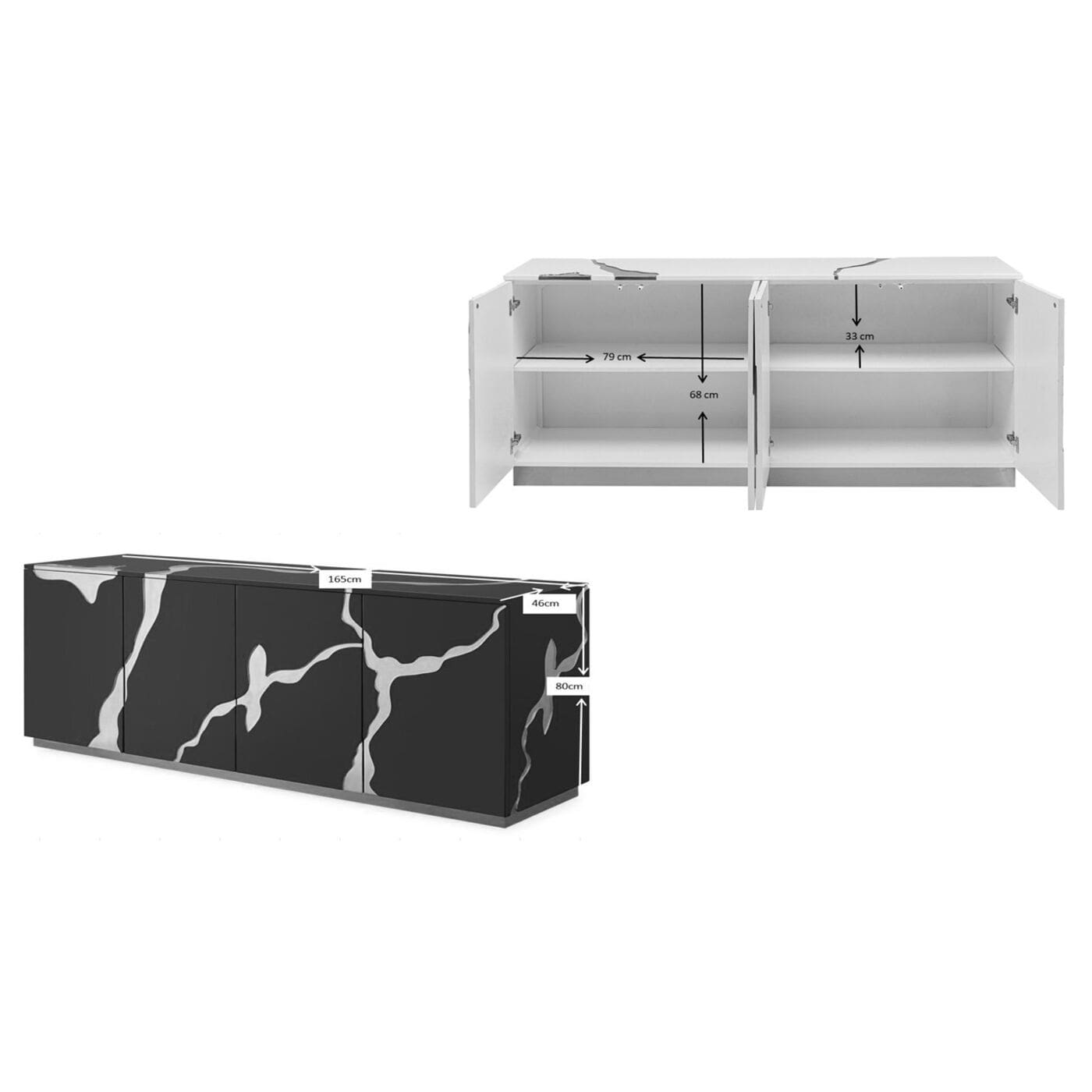 Dressoir Cracked Black Gold - 165x80cm - Afbeelding 20