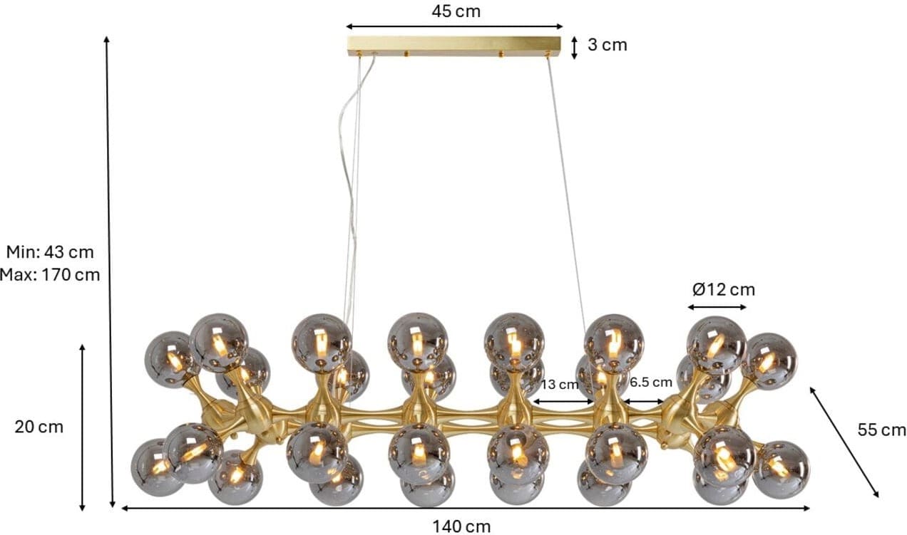 Hanglamp Atomic Bals Brass 140cm Kare Design Hanglamp 53731