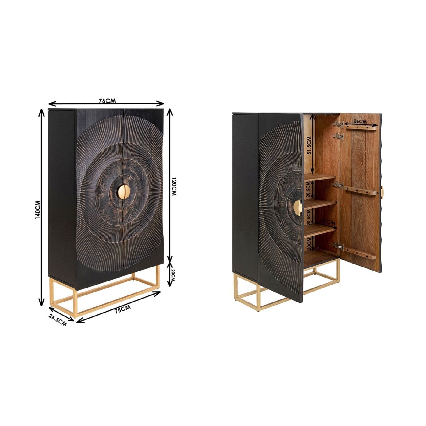 Kast Madeira Dark 76x140cm Kare Design Kast|Bergkast 86565
