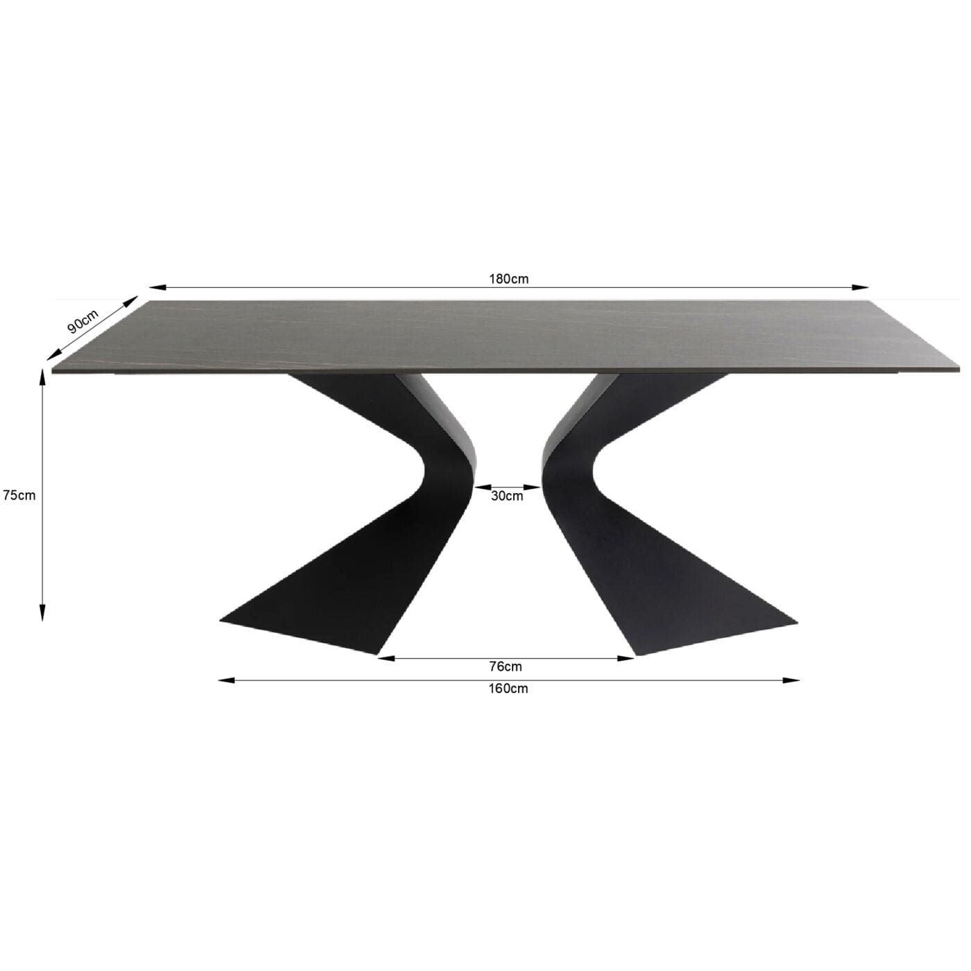 Tafel Gloria Ceramic Black 180x90cm Kare Design Eettafel 87349