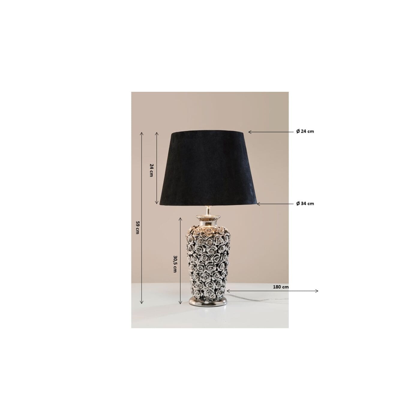 Tafellamp Rose Silver 57cm Kare Design Tafellamp 33215