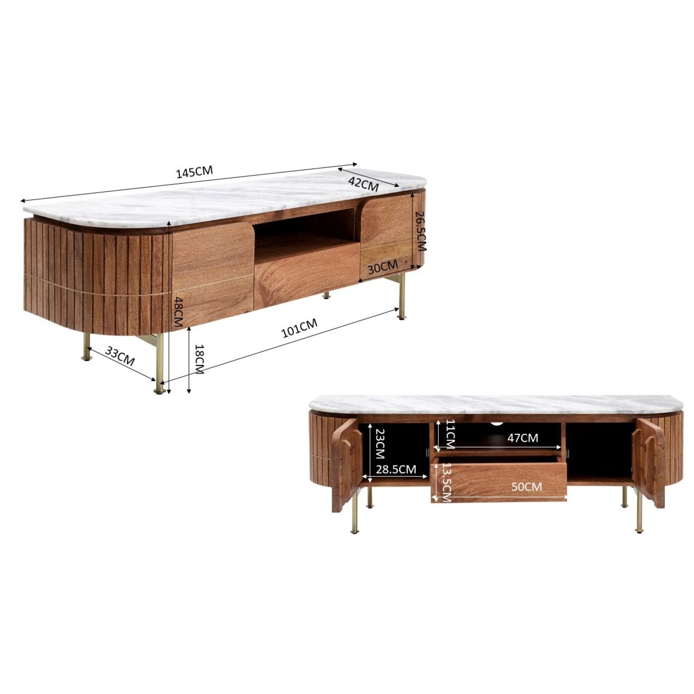 Tv-dressoir Grace 145x48cm Kare Design Tv-meubel|Tv-dressoir 86464