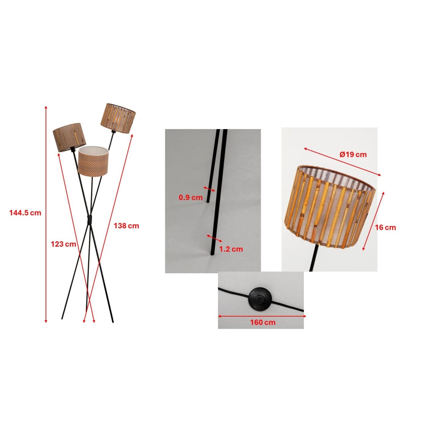 Vloerlamp Cannes Trio 145 cm Kare Design Vloerlamp 56653