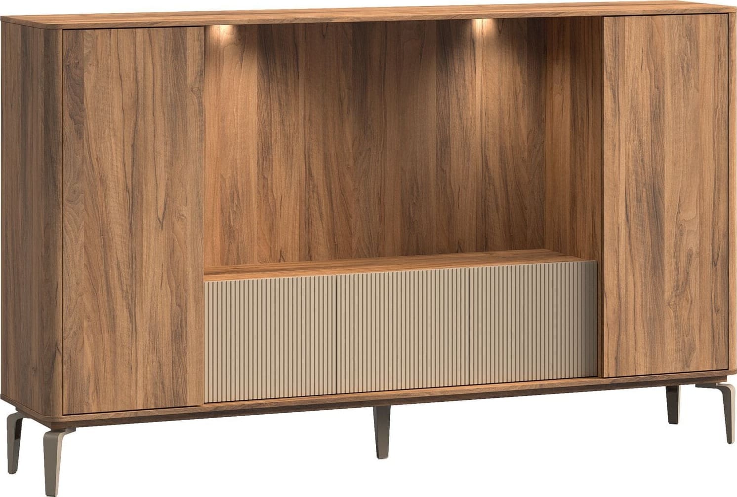 Profijt Meubel Tv-meubel Lodetto 228 cm deuren champagnekleur Naturel Tv-meubel|Tv-dressoir