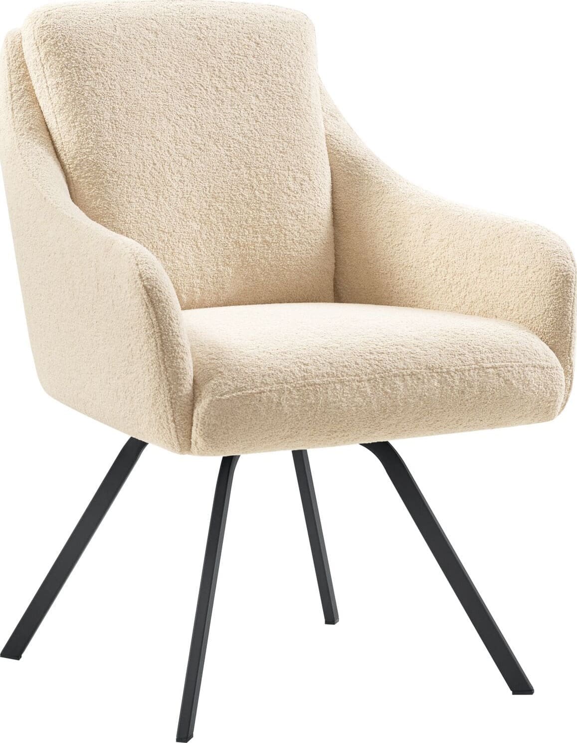 Pronto Wonen Eetkamerstoel Meltina draaibaar bouclé beige Beige|Wit Eetkamerstoel