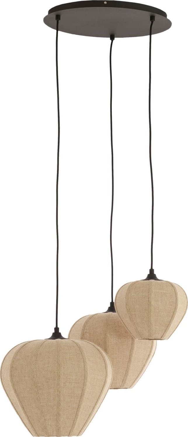 Pronto Wonen Hanglamp Moscito zwart ecru linnen 3-lichts Beige|Wit Verlichting
