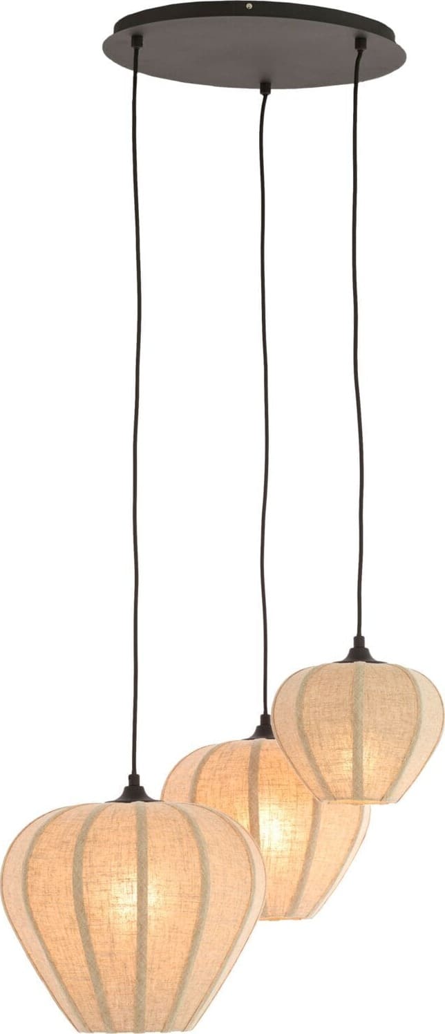 Pronto Wonen Hanglamp Moscito zwart ecru linnen 3-lichts Beige|Wit Verlichting