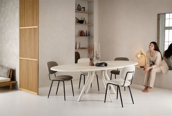 Xooon Lexi eetkamerstoel - steelbrown - stof Cloudy - beige Beige Eetkamerstoel