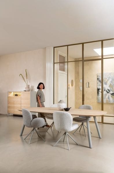 Xooon Niora bank 160x43cm - massief eiken - houten pootjes - inclusief kussen Beige|Wit Eetkamerstoel