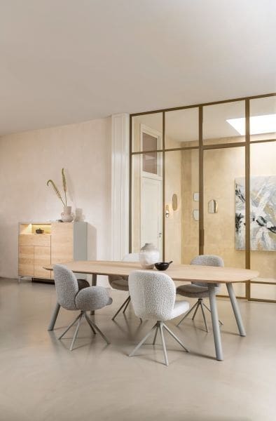 Xooon Niora bank 160x43cm - massief eiken - houten pootjes - inclusief kussen Beige|Wit Eetkamerstoel