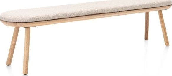 Xooon Niora bank 200x43cm - massief eiken - houten pootjes - inclusief kussen Beige|Wit Eetkamerstoel
