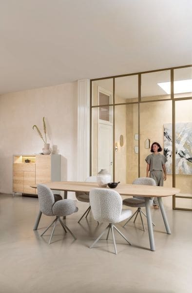 Xooon Niora bank 200x43cm - massief eiken - houten pootjes - inclusief kussen Beige|Wit Eetkamerstoel