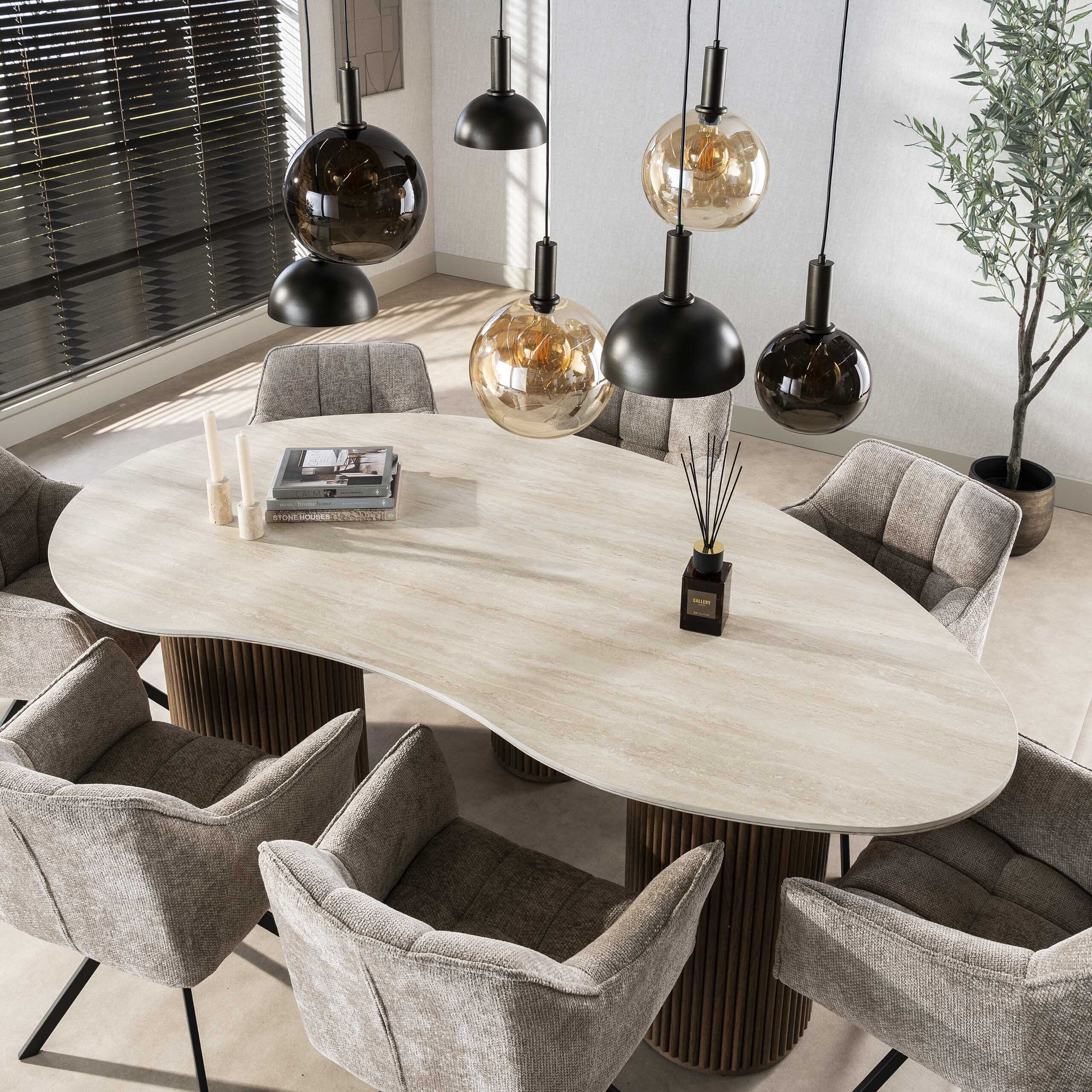 Eettafel Romano Niervormig 215cm - 3D Keramiek Travertin Bullcraft Eettafel 4574/89D