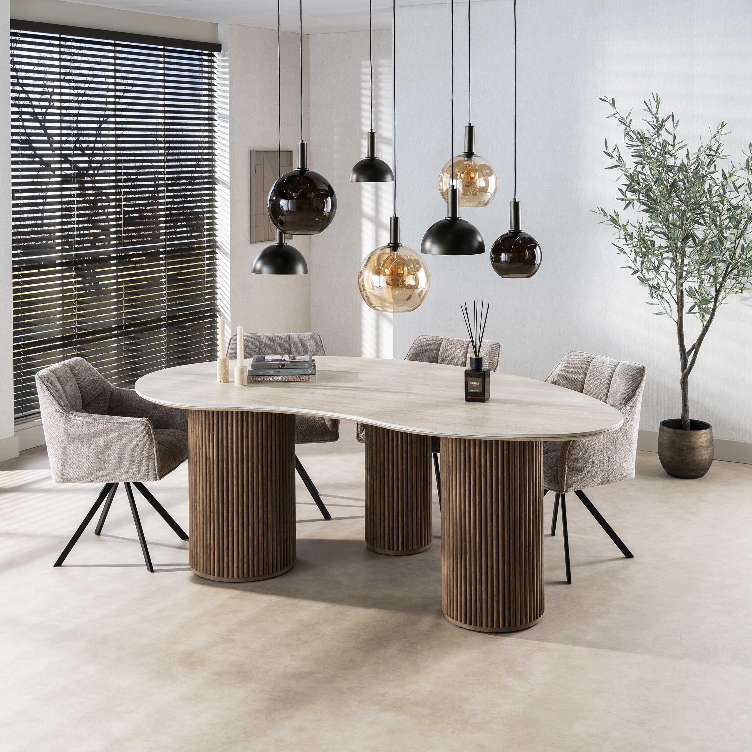 Eettafel Romano Niervormig 215cm - 3D Keramiek Travertin Bullcraft Eettafel 4574/89D
