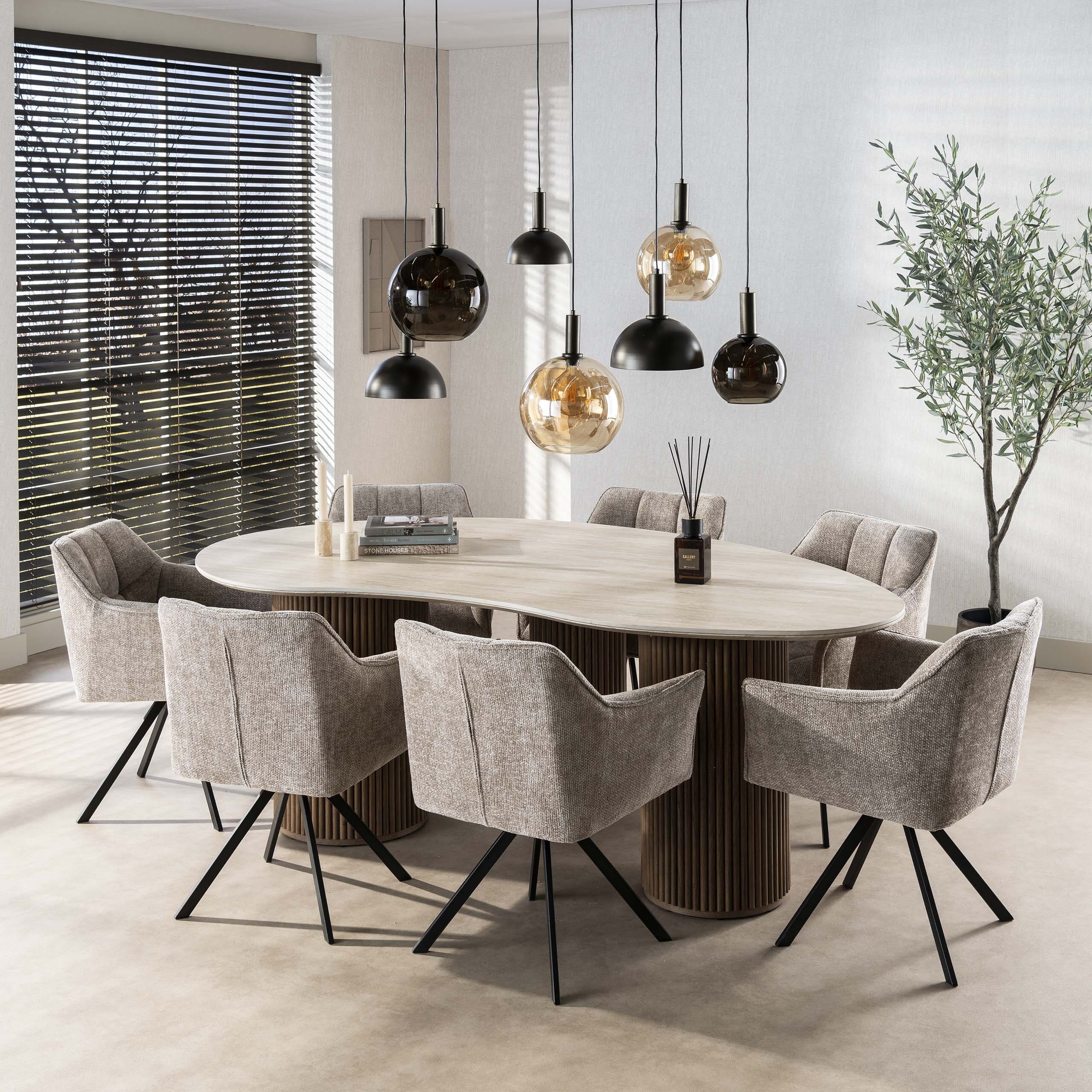 Eettafel Romano Niervormig 215cm - 3D Keramiek Travertin Bullcraft Eettafel 4574/89D