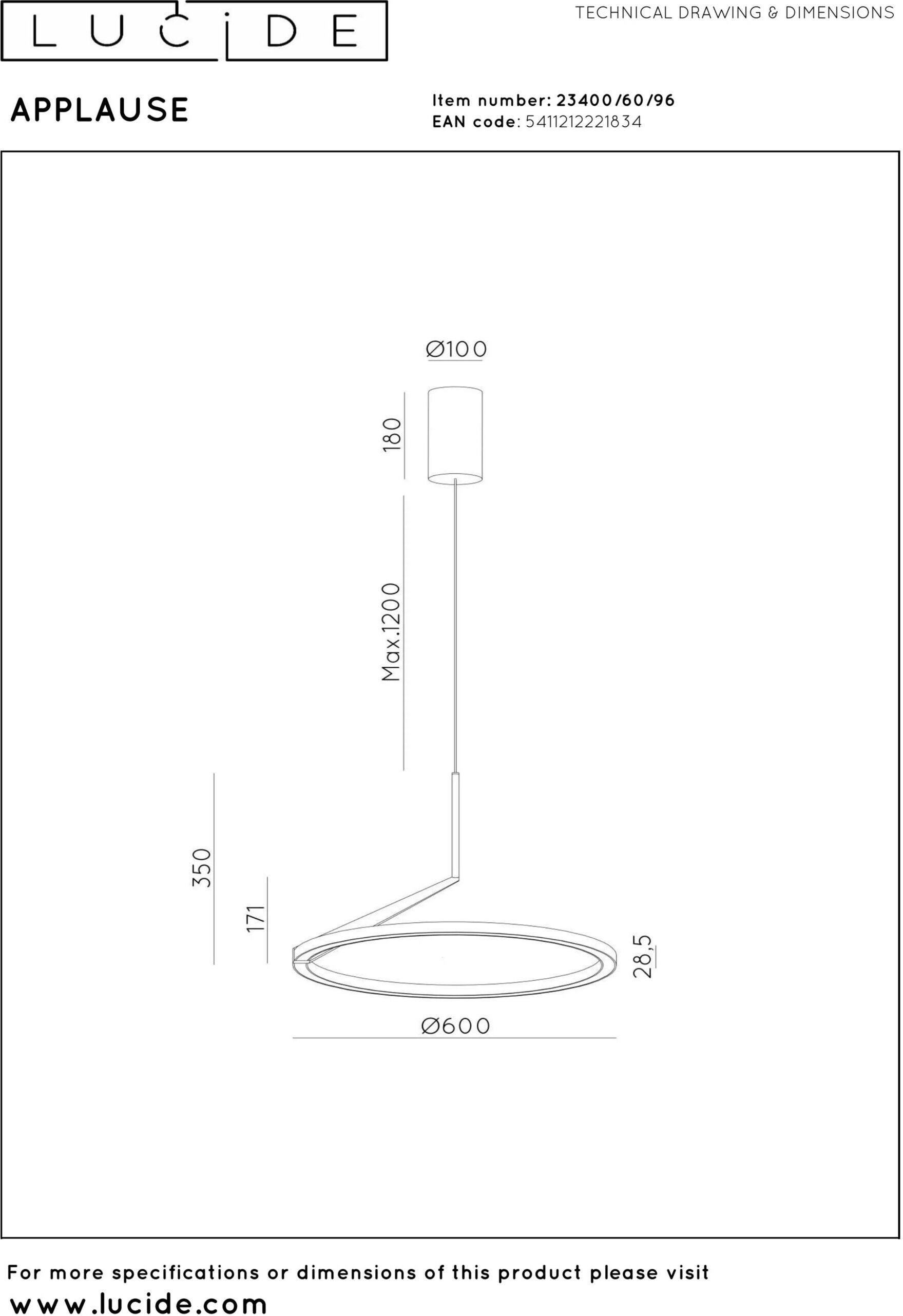 Applause Hanglamp Ø60 cm Led Dimb. Cct 1x32w 2700k/4000k - Koffie Lucide Hanglamp 23400/60/96