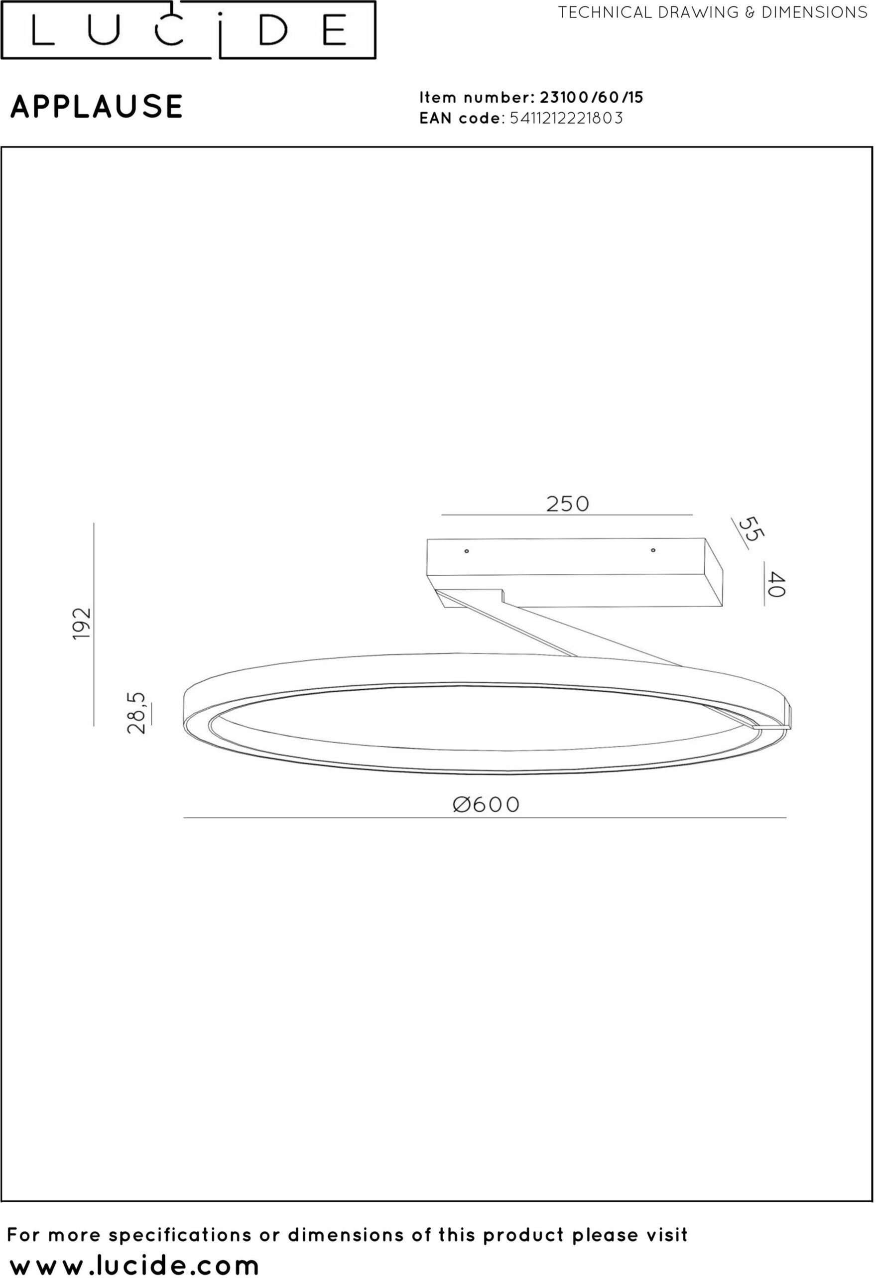 Applause Plafonnière Ø60 cm Led Dimb. Cct - Grijs Ijzer Lucide Plafondlamp 23100/60/15