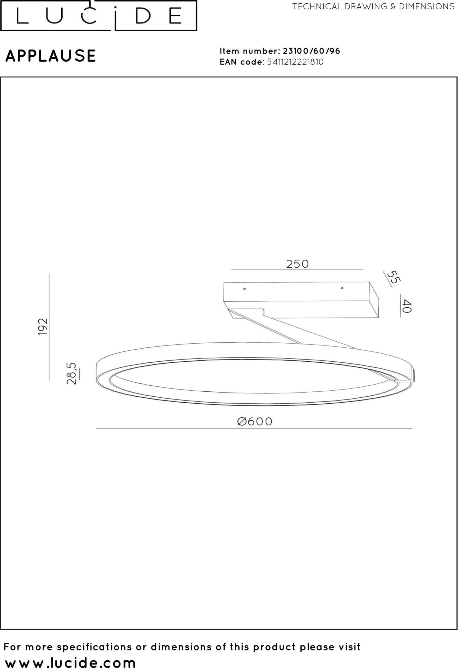 Applause Plafonnière Ø60 cm Led Dimb. Cct - Koffie Lucide Plafondlamp 23100/60/96