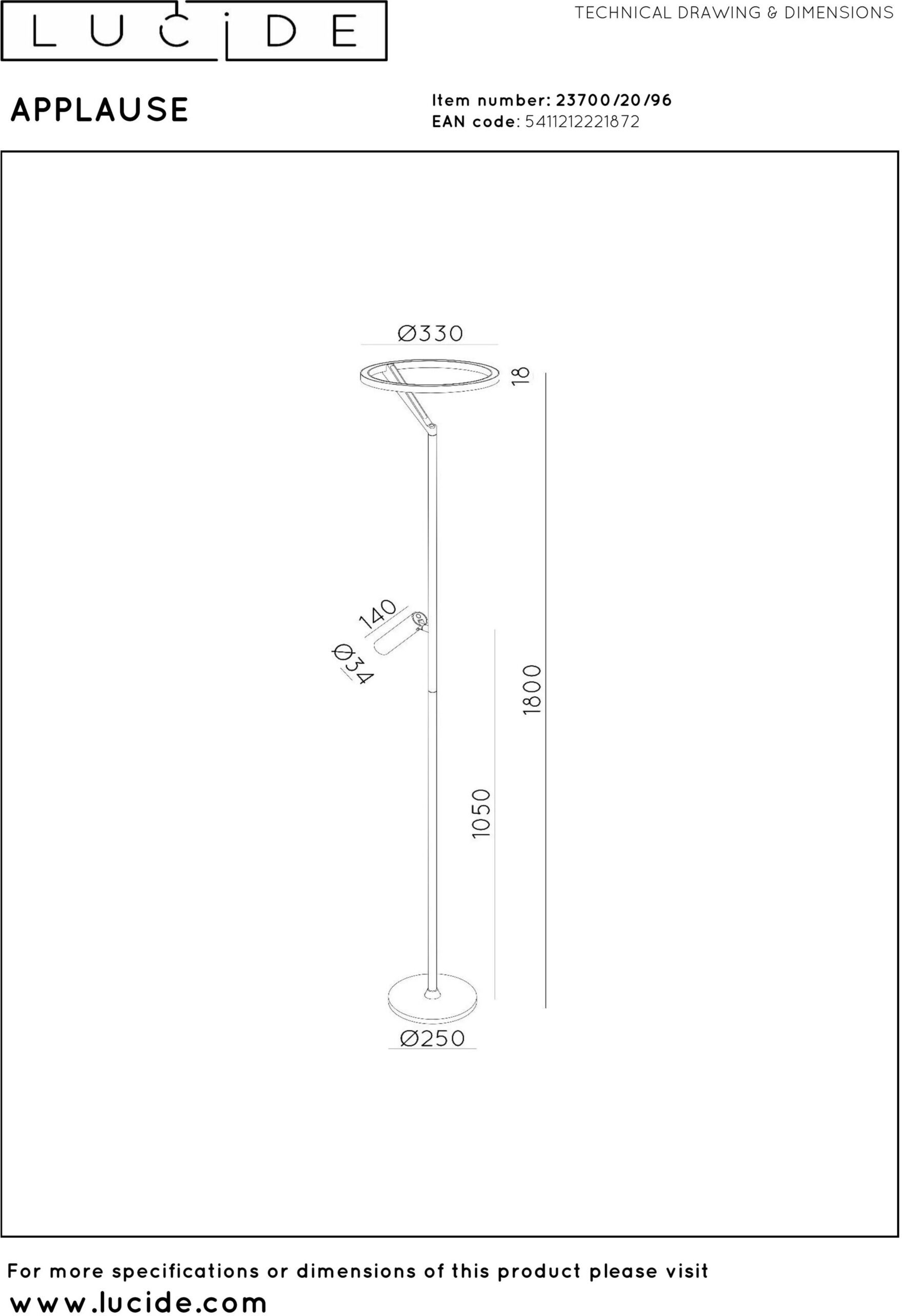 Applause Vloerlamp Ø33 cm Led Dimb. Cct - Koffie Lucide 23700/20/96
