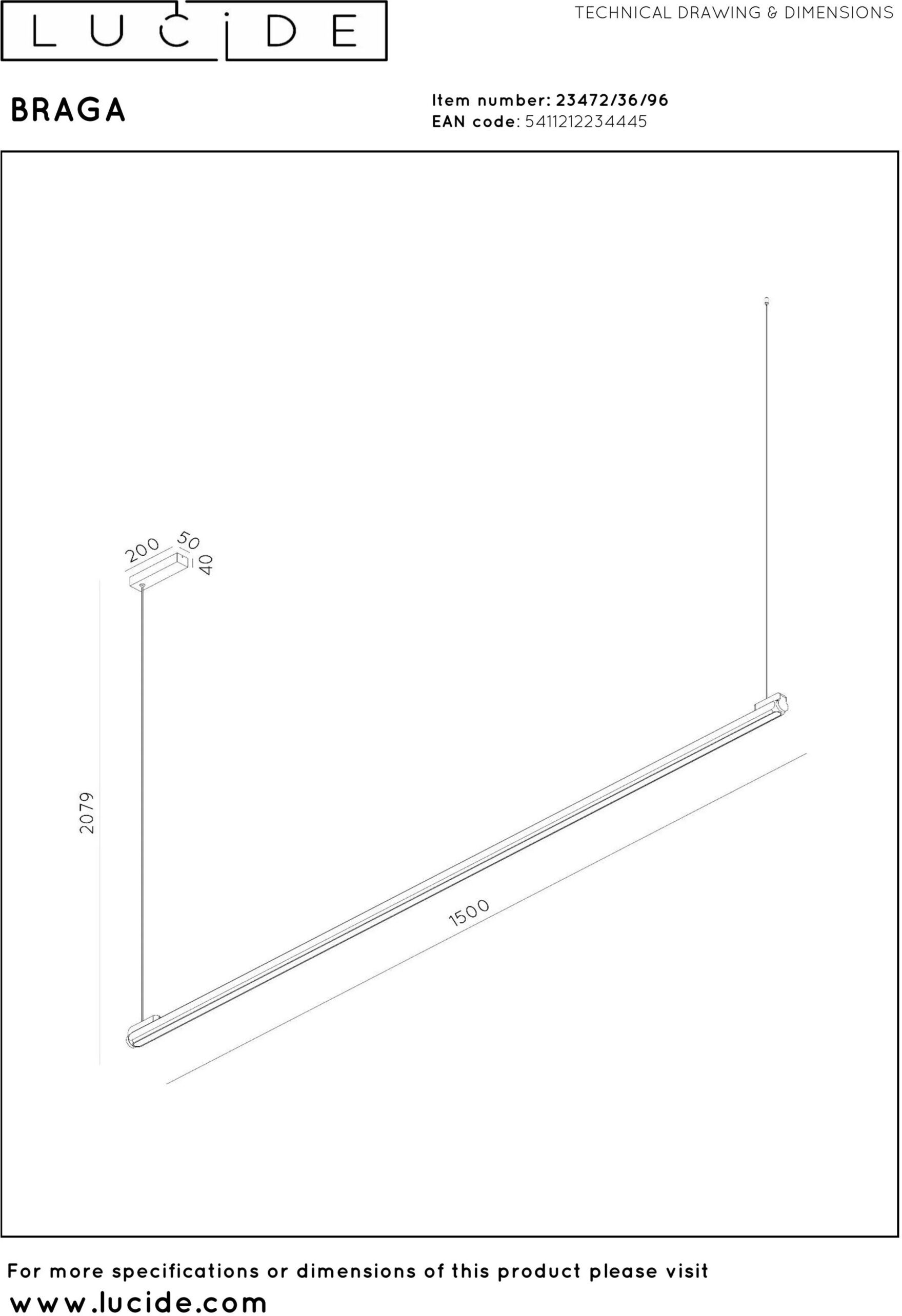Braga Hanglamp Led Dimb. Cct 1x42w 2700k/4000k - Koffie Lucide Hanglamp 23472/36/96