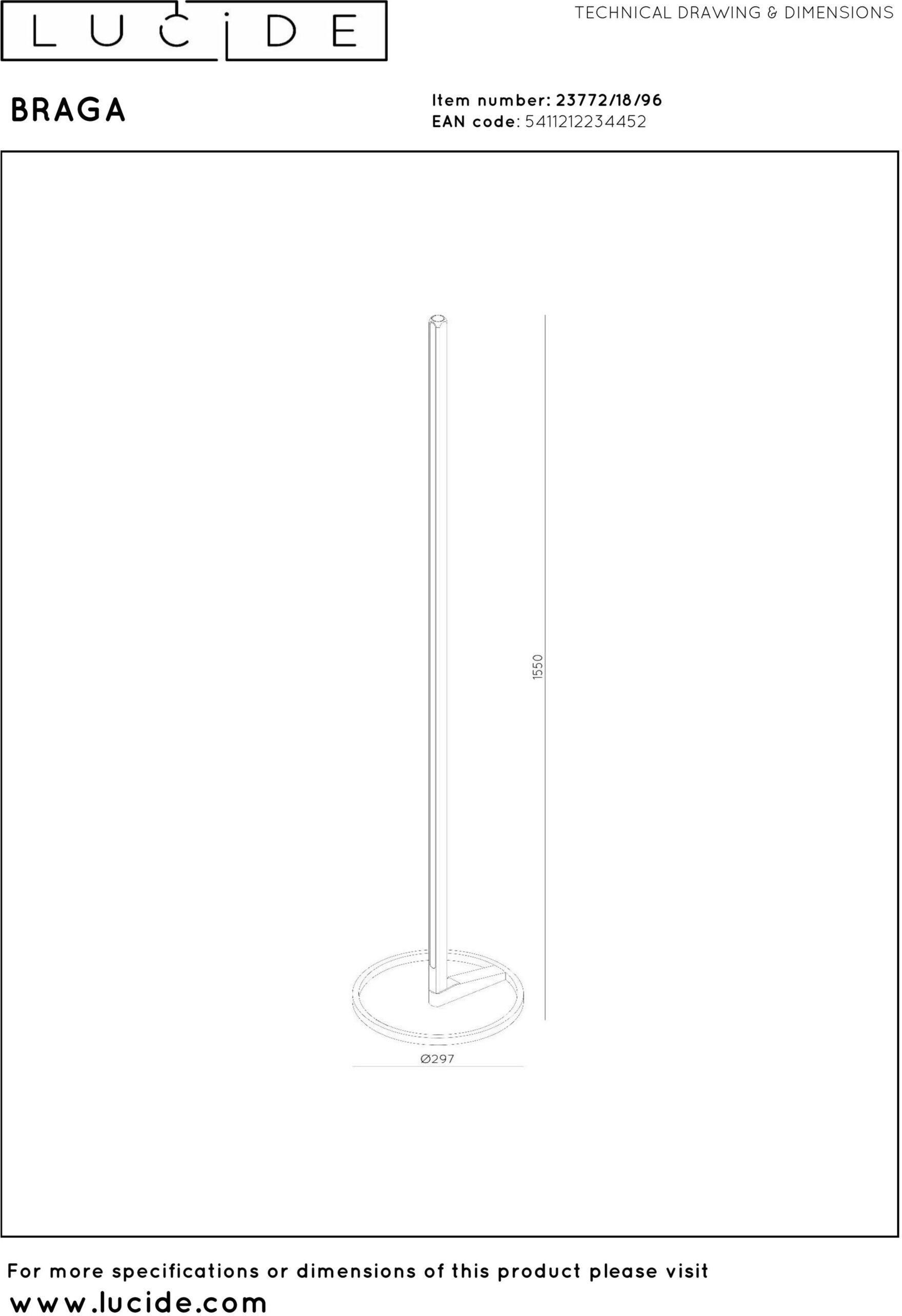Braga Vloerlamp Ø30 cm Led Dimb. Cct - Koffie Lucide 23772/18/96