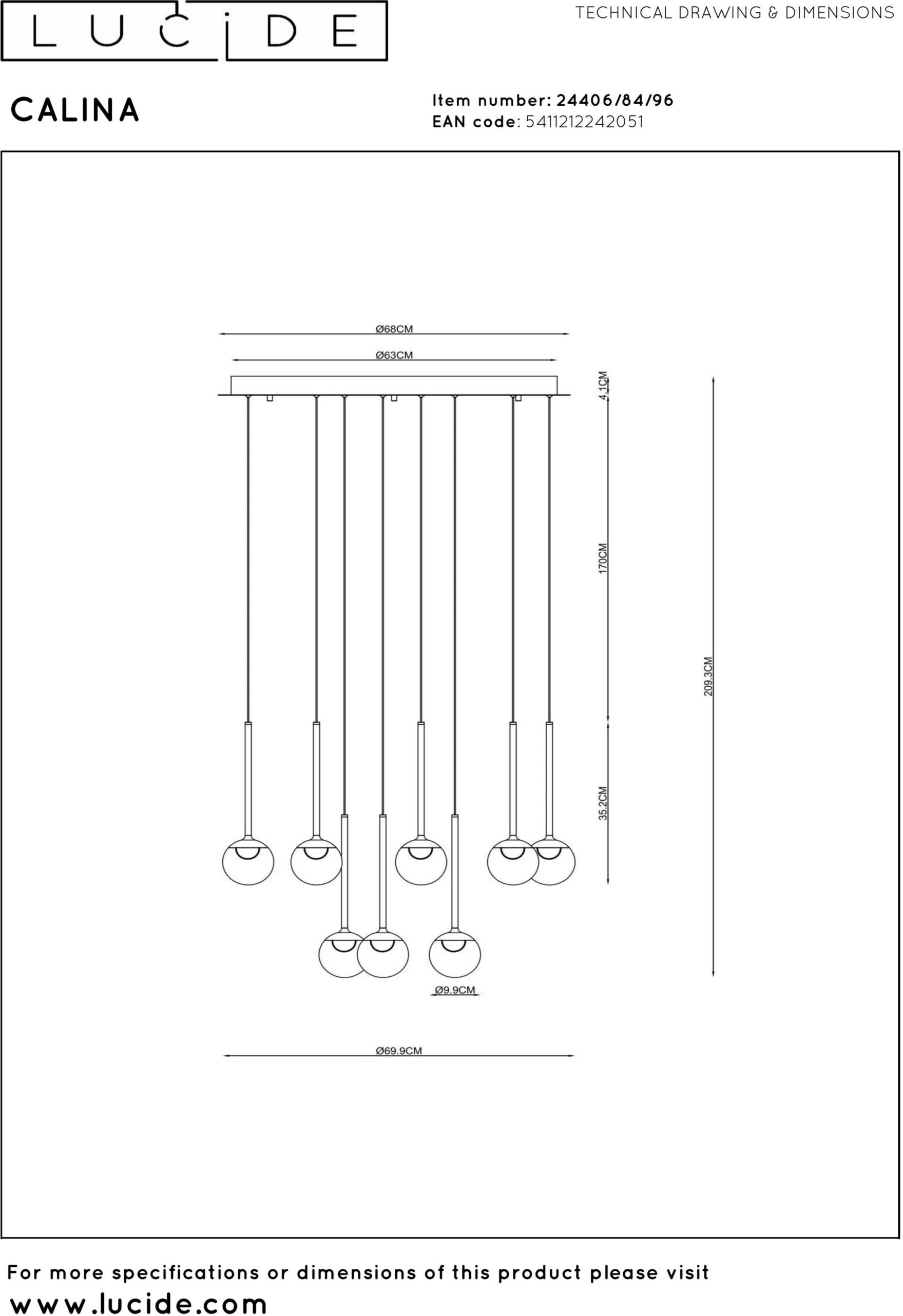 Calina Hanglamp Ø69,9 cm Led Dimb. Cct - Koffie Lucide Hanglamp 24406/84/96
