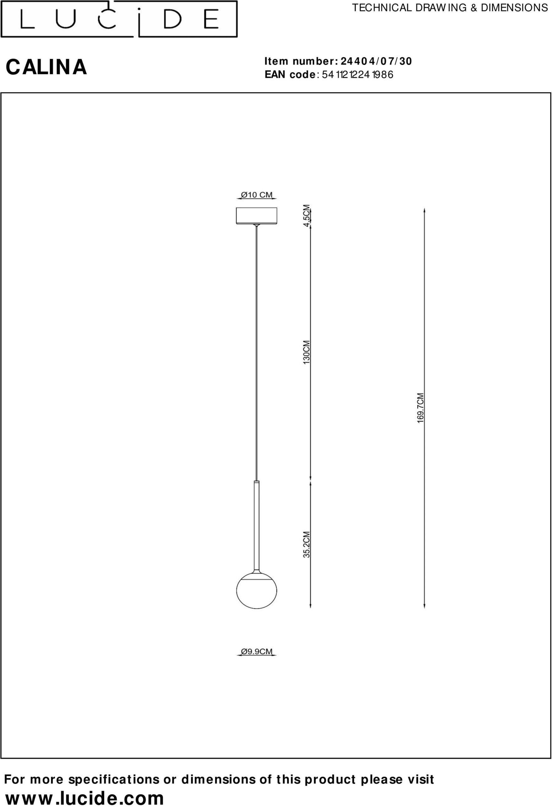 Calina Hanglamp Ø9,9 cm Led Dimb. - Zwart Lucide Hanglamp 24404/07/30