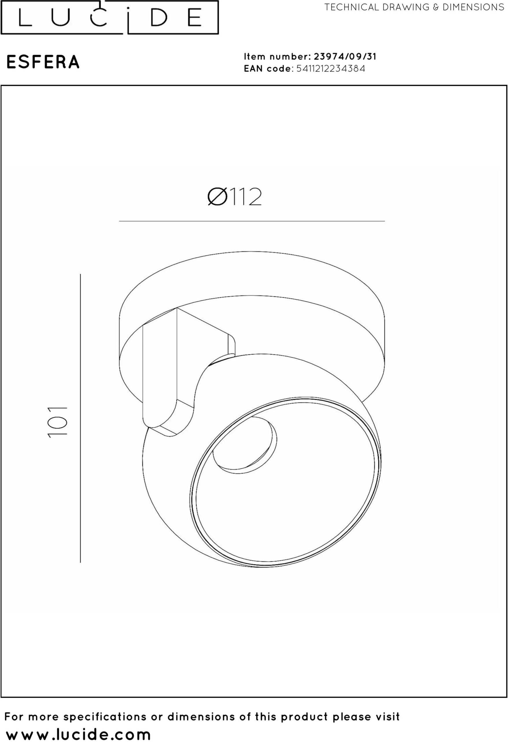 Esfera Plafondspot Led Dimb. - Wit Lucide Plafondlamp 23974/09/31
