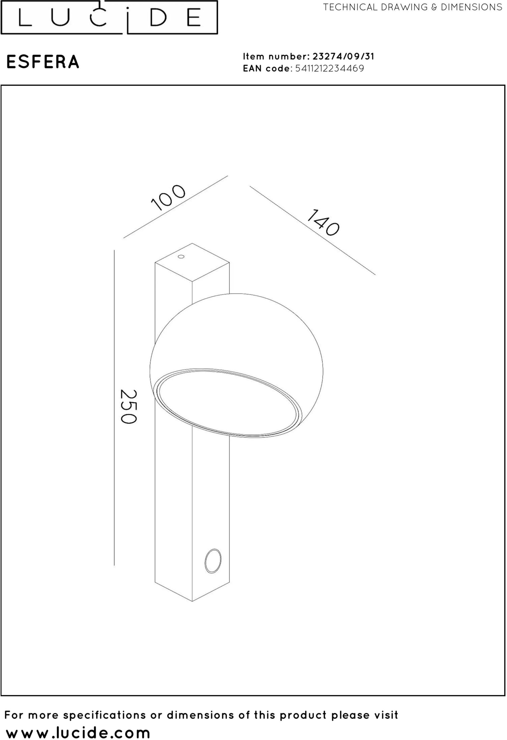 Esfera Wandlamp Led Dimb. - Wit Lucide Wandlamp 23274/09/31