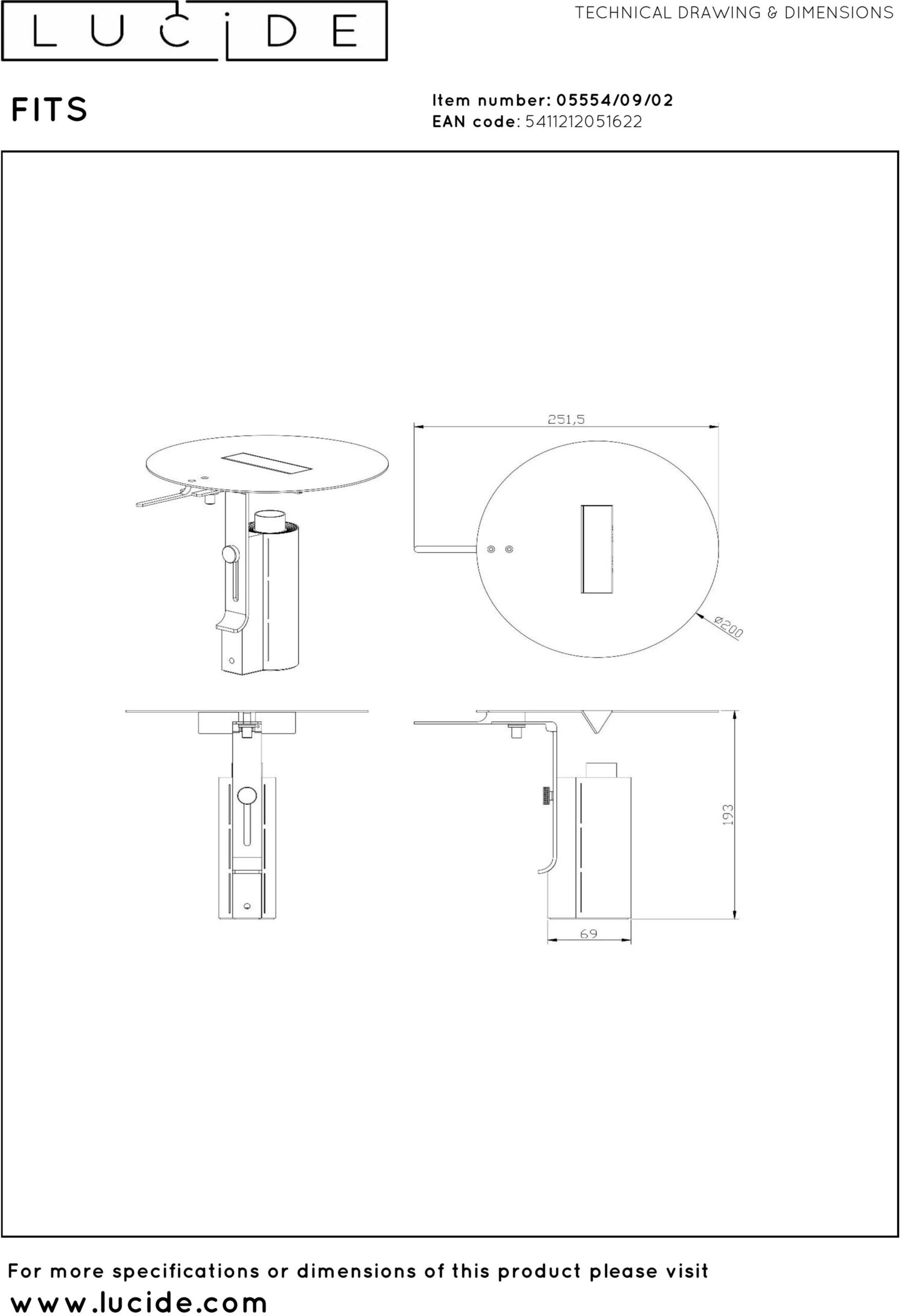 Fits Tafellamp Ø20 cm Led - Mat Goud / Messing Lucide Tafellamp 05554/09/02