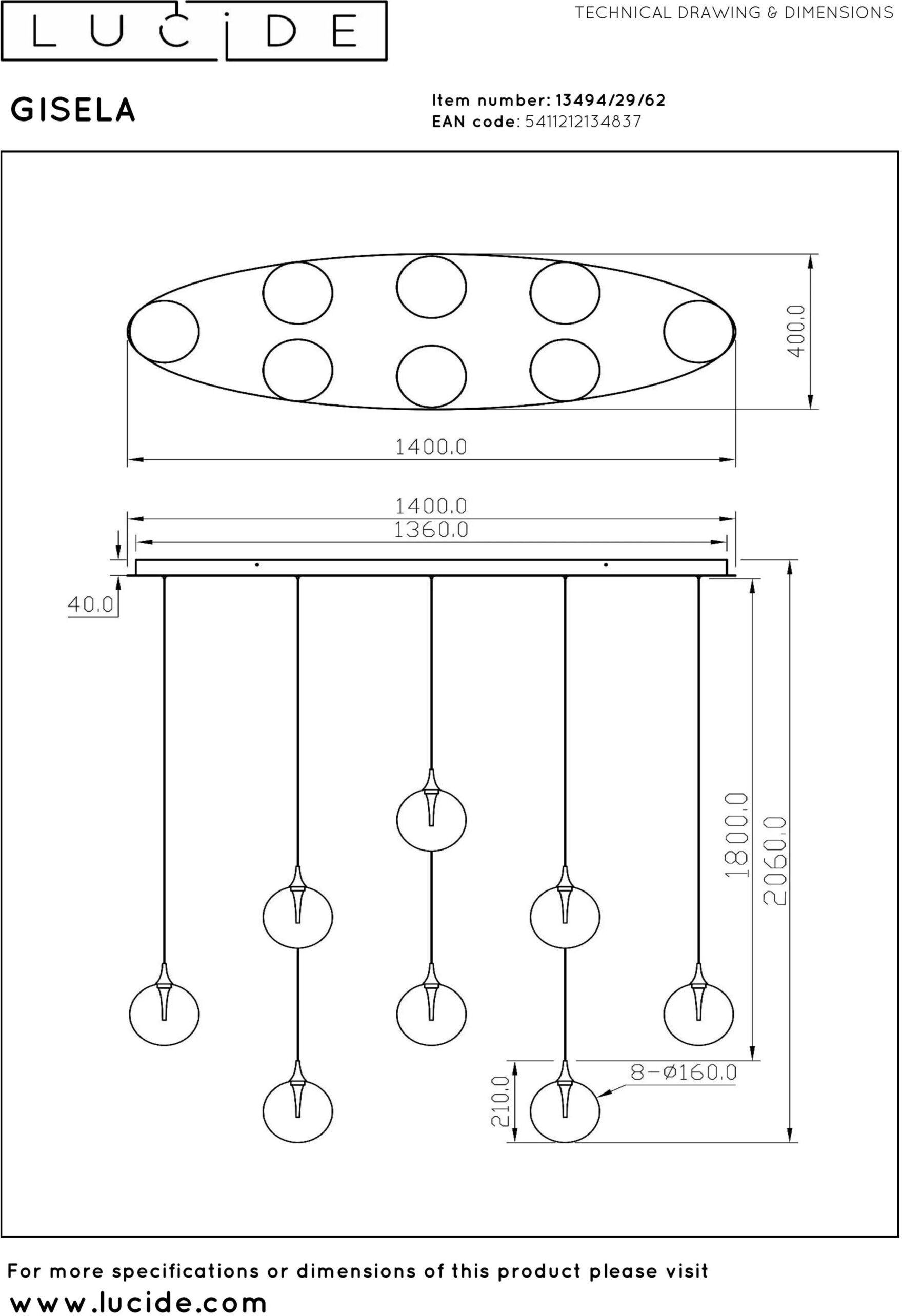 Gisela Hanglamp Led Dimb. - Amber Lucide Hanglamp 13494/29/62
