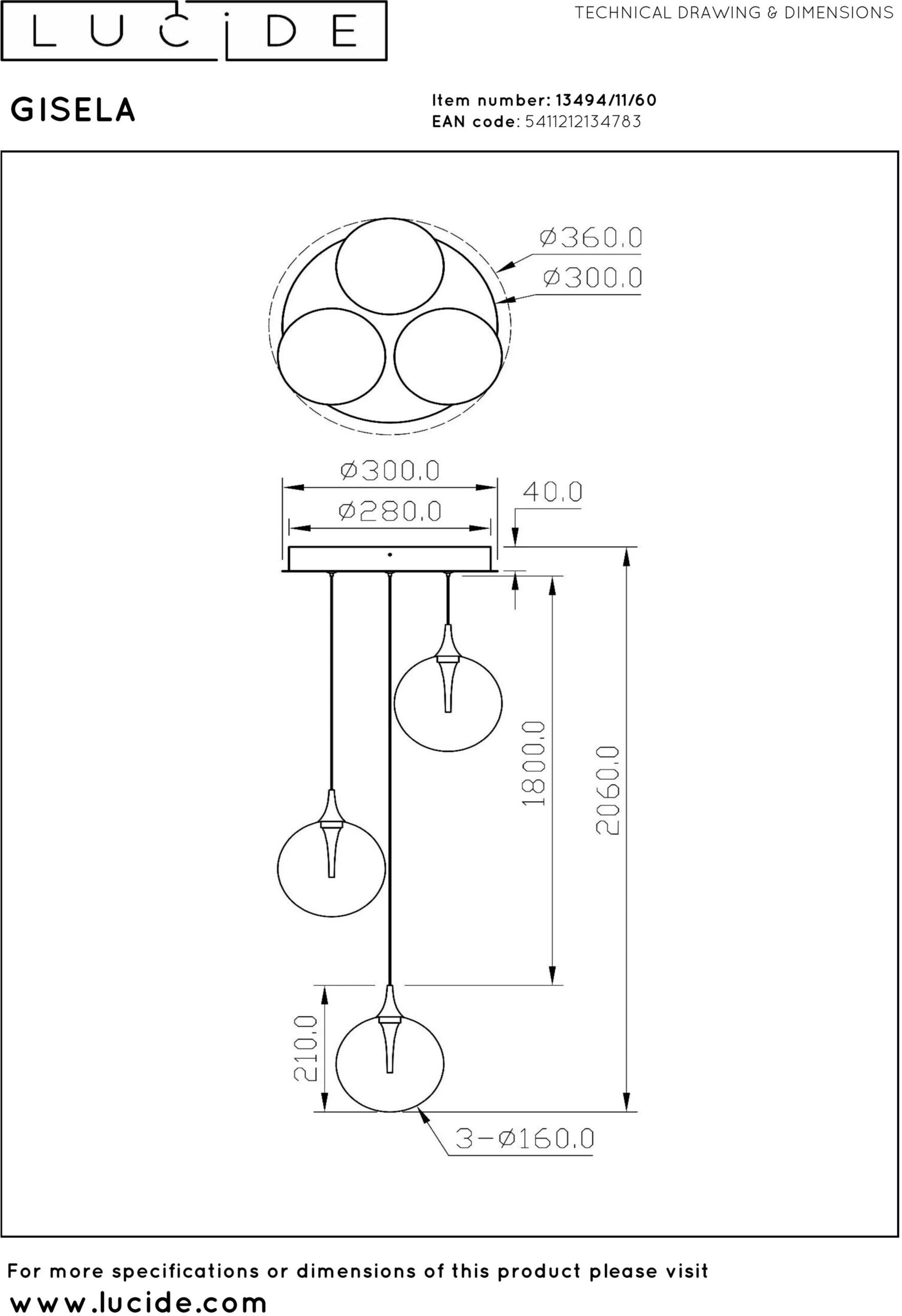 Gisela Hanglamp Ø36 cm Led Dimb. - Transparant Lucide Hanglamp 13494/11/60