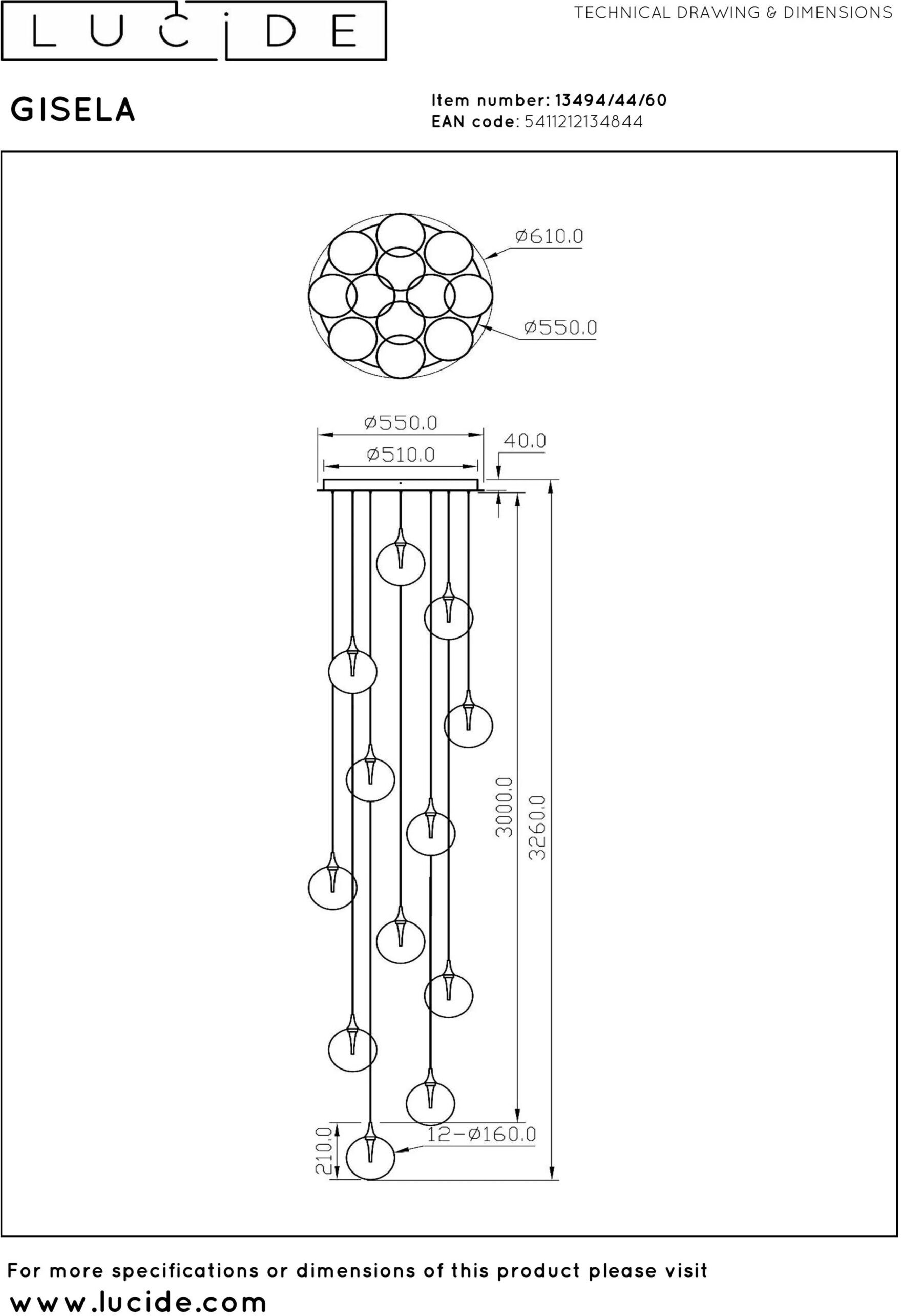 Gisela Hanglamp Ø61 cm Led Dimb. - Transparant Lucide Hanglamp 13494/44/60