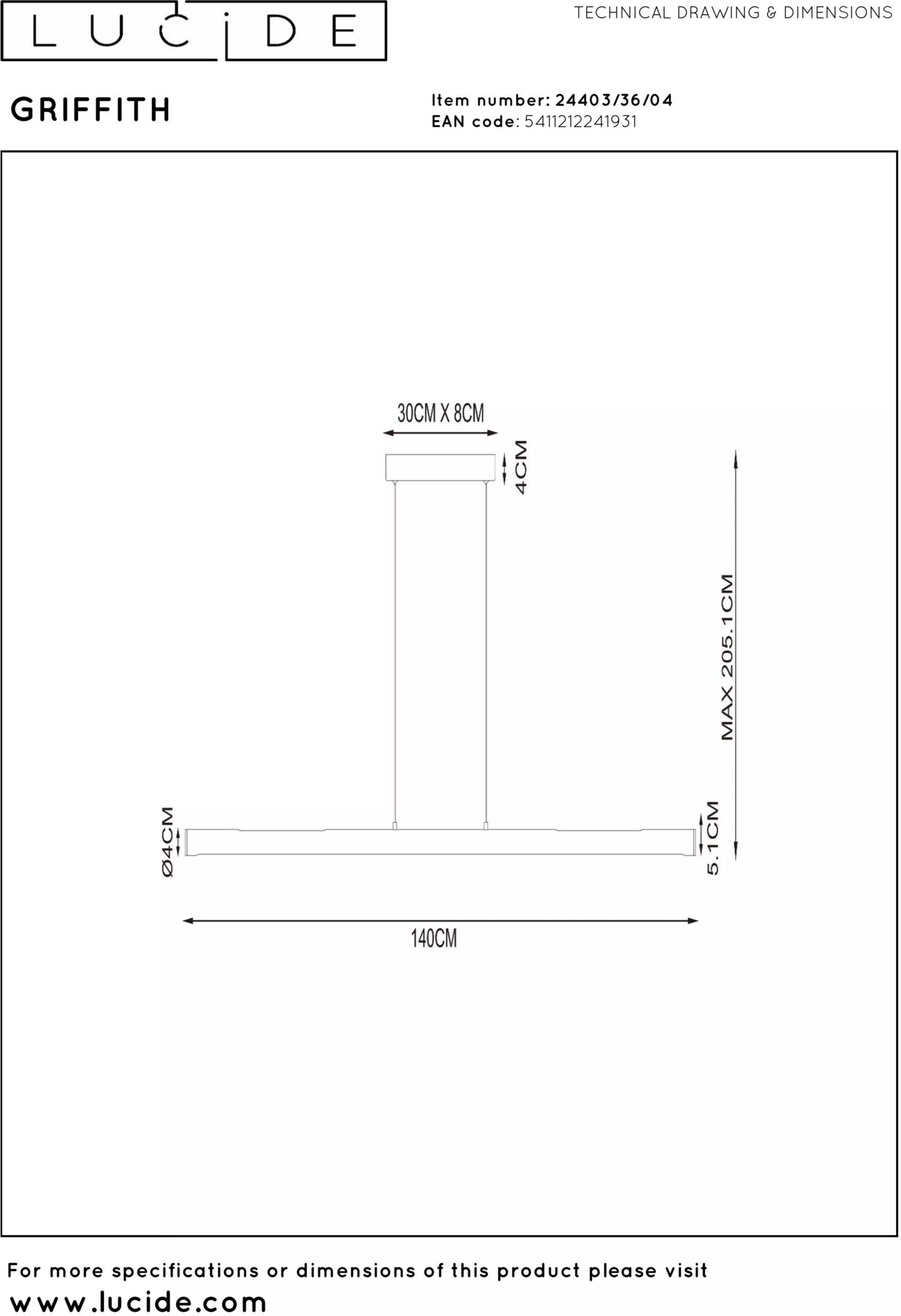 Griffith Hanglamp Led Dimb. Cct - Brons Lucide Hanglamp 24403/36/04