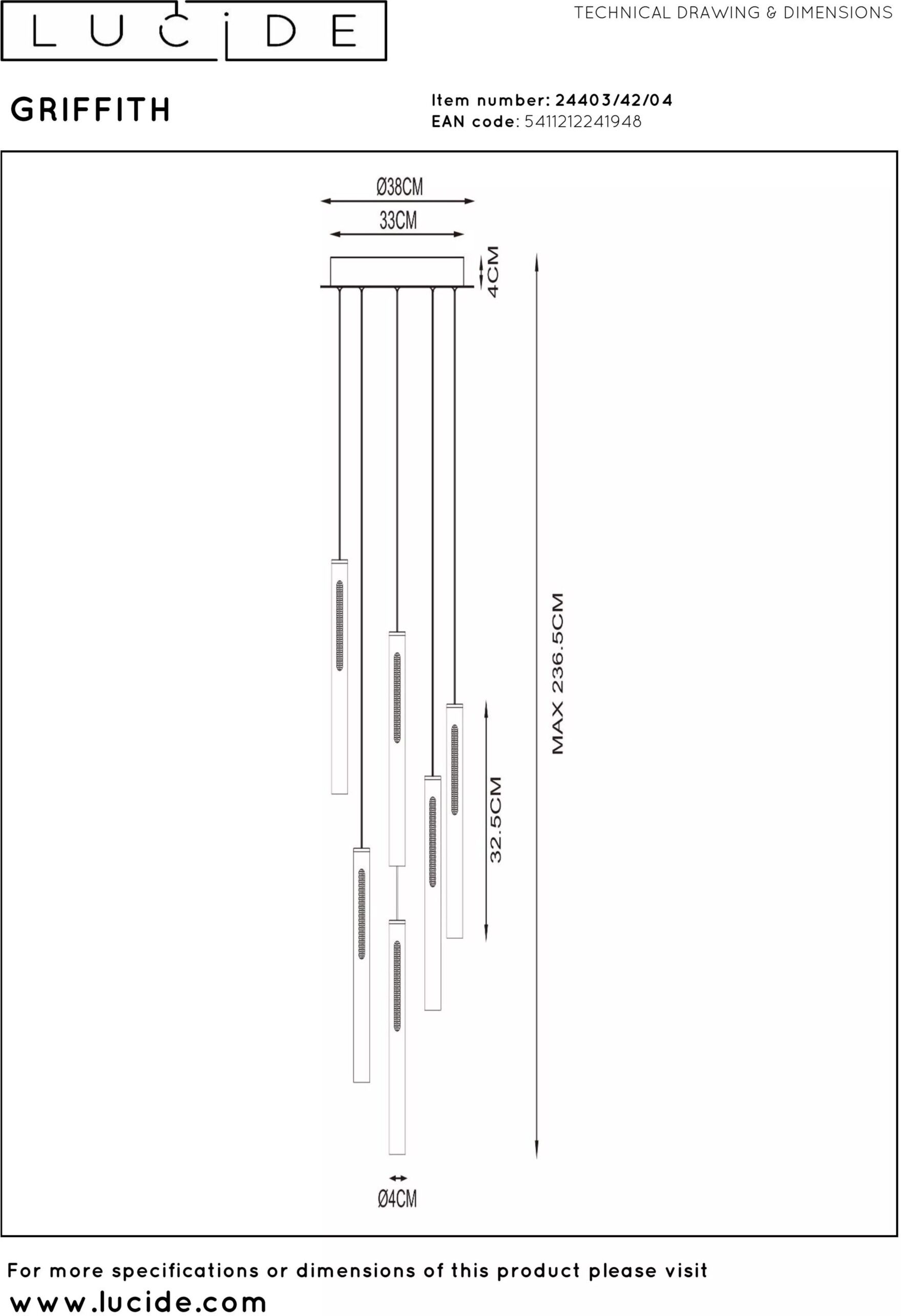 Griffith Hanglamp Ø38 cm Led Dimb. Cct - Brons Lucide Hanglamp 24403/42/04